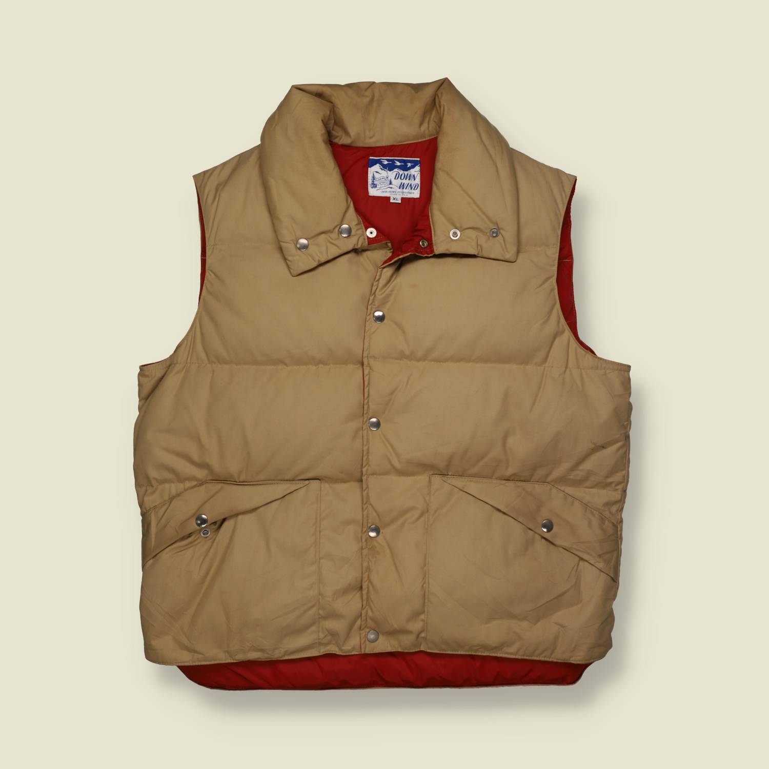 1970s | Down Wind | Down Vest – Tan with Red Lining - L