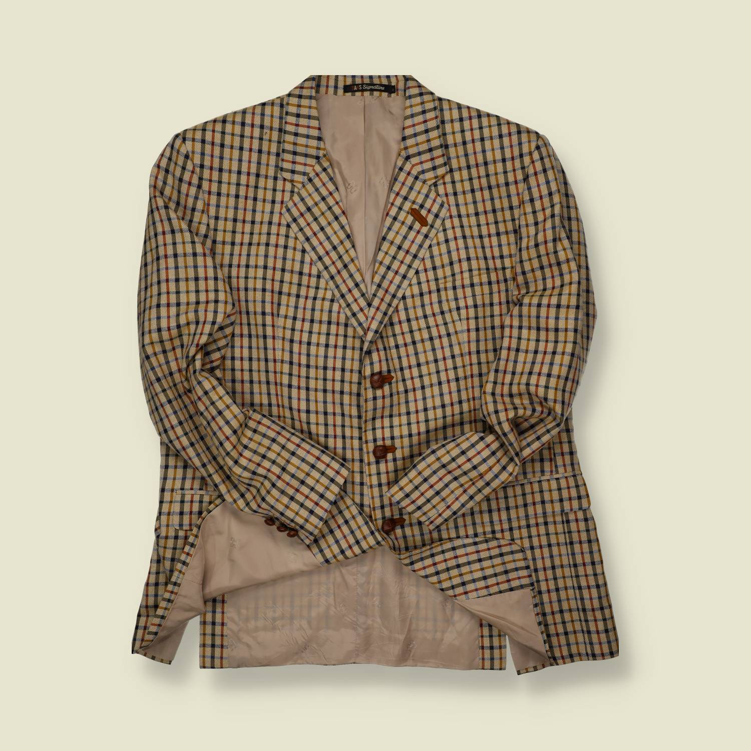 1980s–1990s | DAKS | Wool Check Blazer – Cream, Navy & Red - L/XL