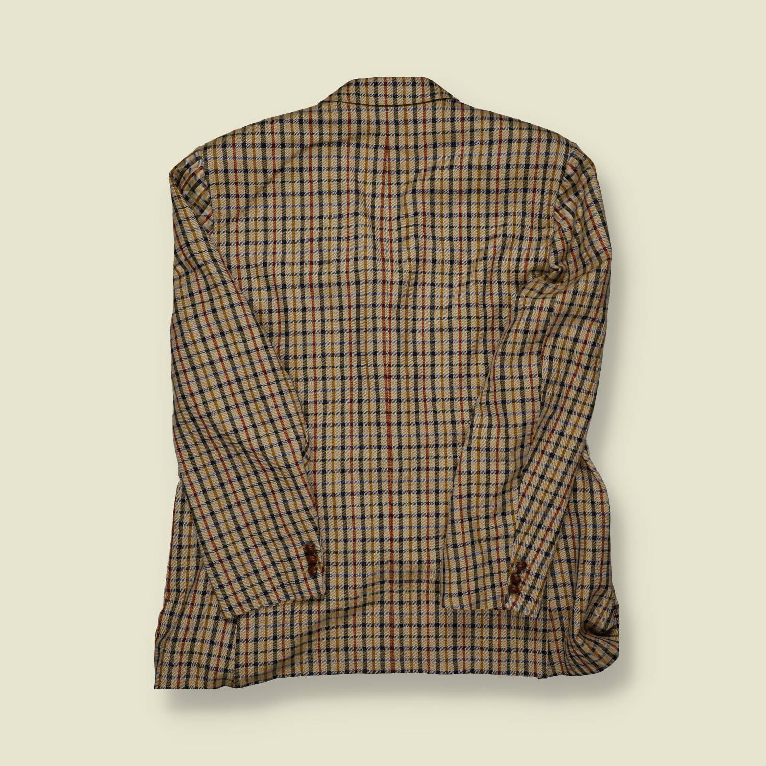 1980s–1990s | DAKS | Wool Check Blazer – Cream, Navy & Red - L/XL