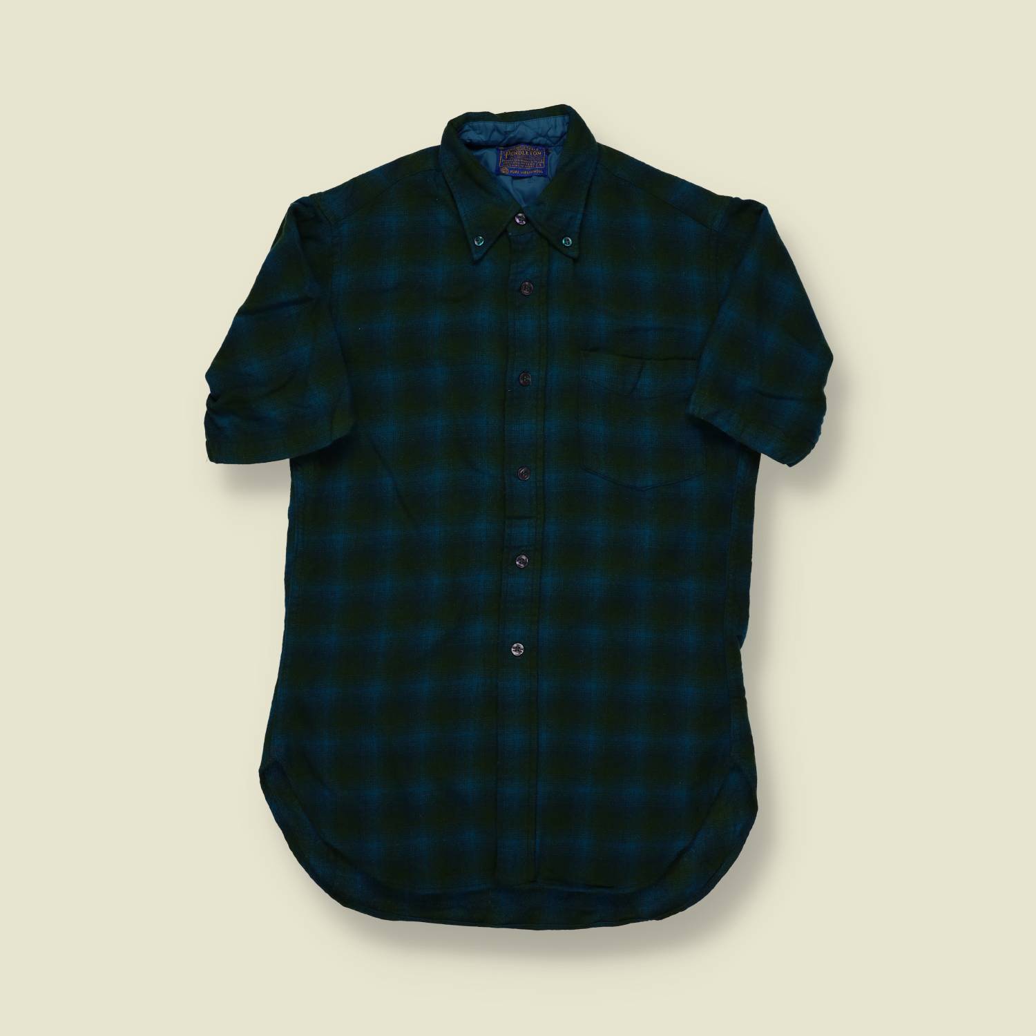 1960s | Pendleton | Wool Shadow Plaid Shirt – Navy & Green - XS