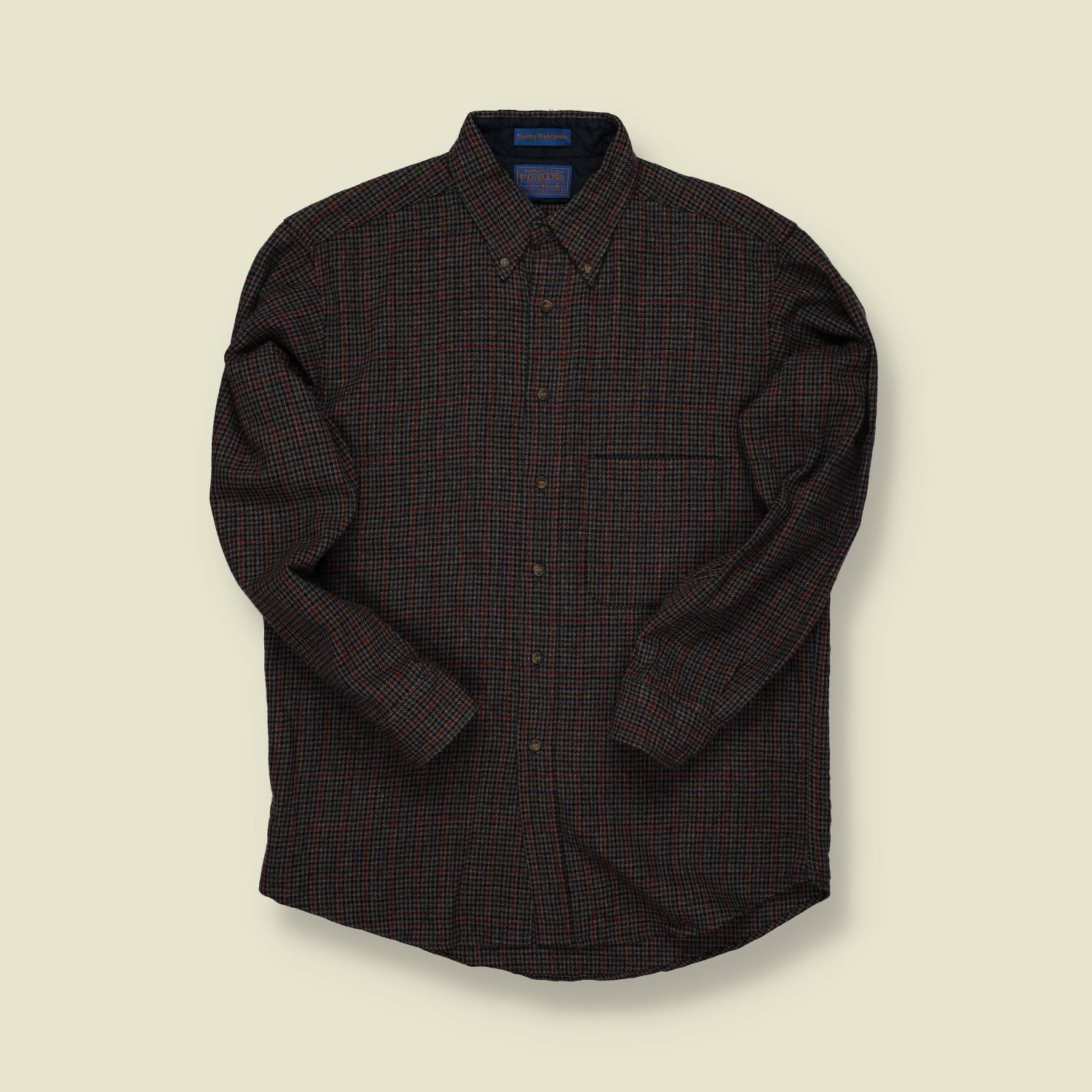 1980s–1990s | Pendleton | Wool Houndstooth Shirt – Brown & Green - S/M
