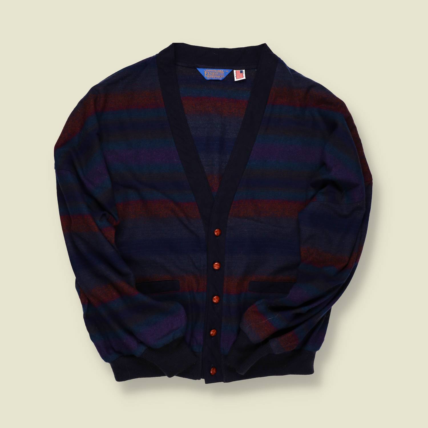 1980s | Pendleton | Wool Stripe Cardigan – Navy & Burgundy - S/M