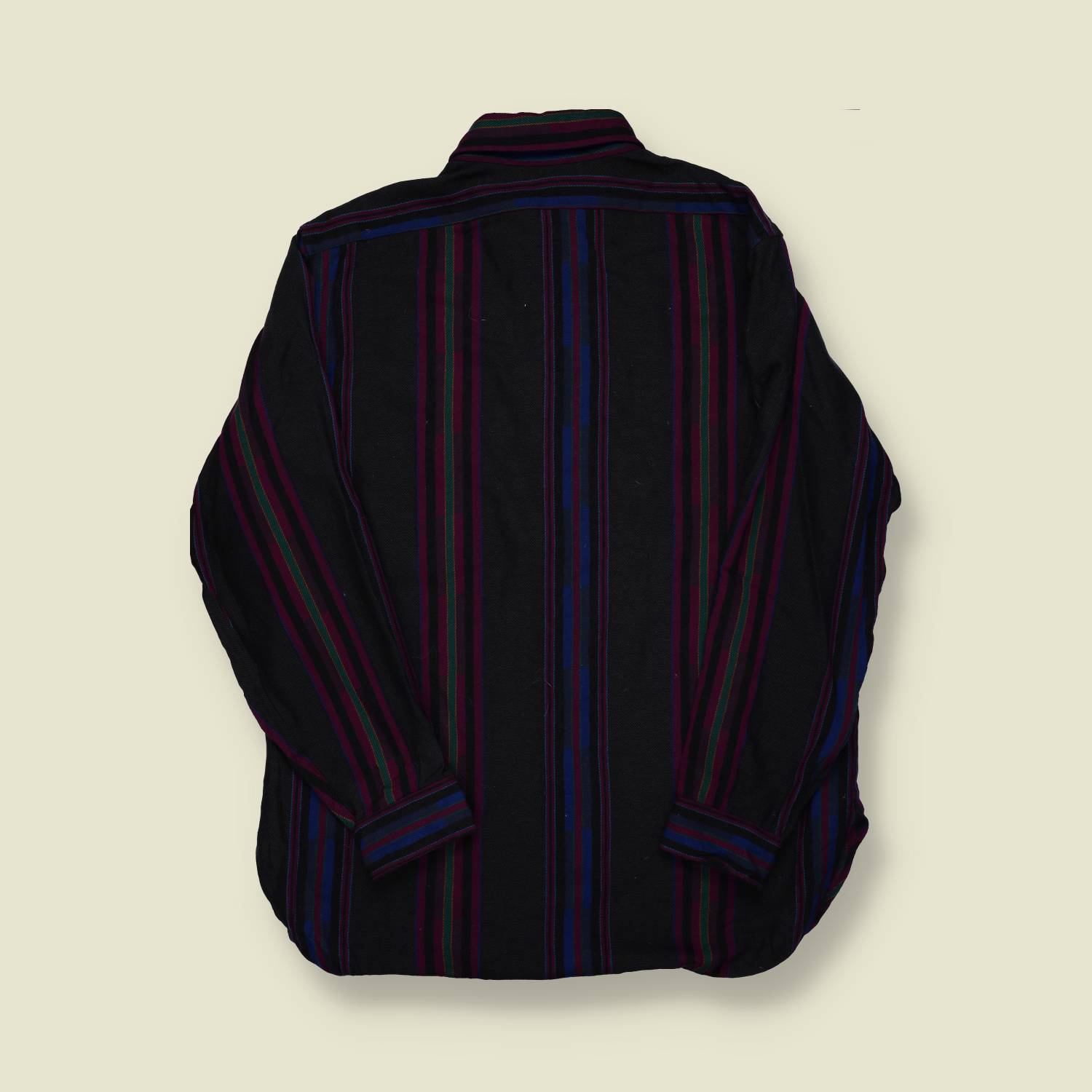 1980s | Pendleton “Lobo” | Wool Stripe Shirt – Black, Burgundy & Teal.- M/L