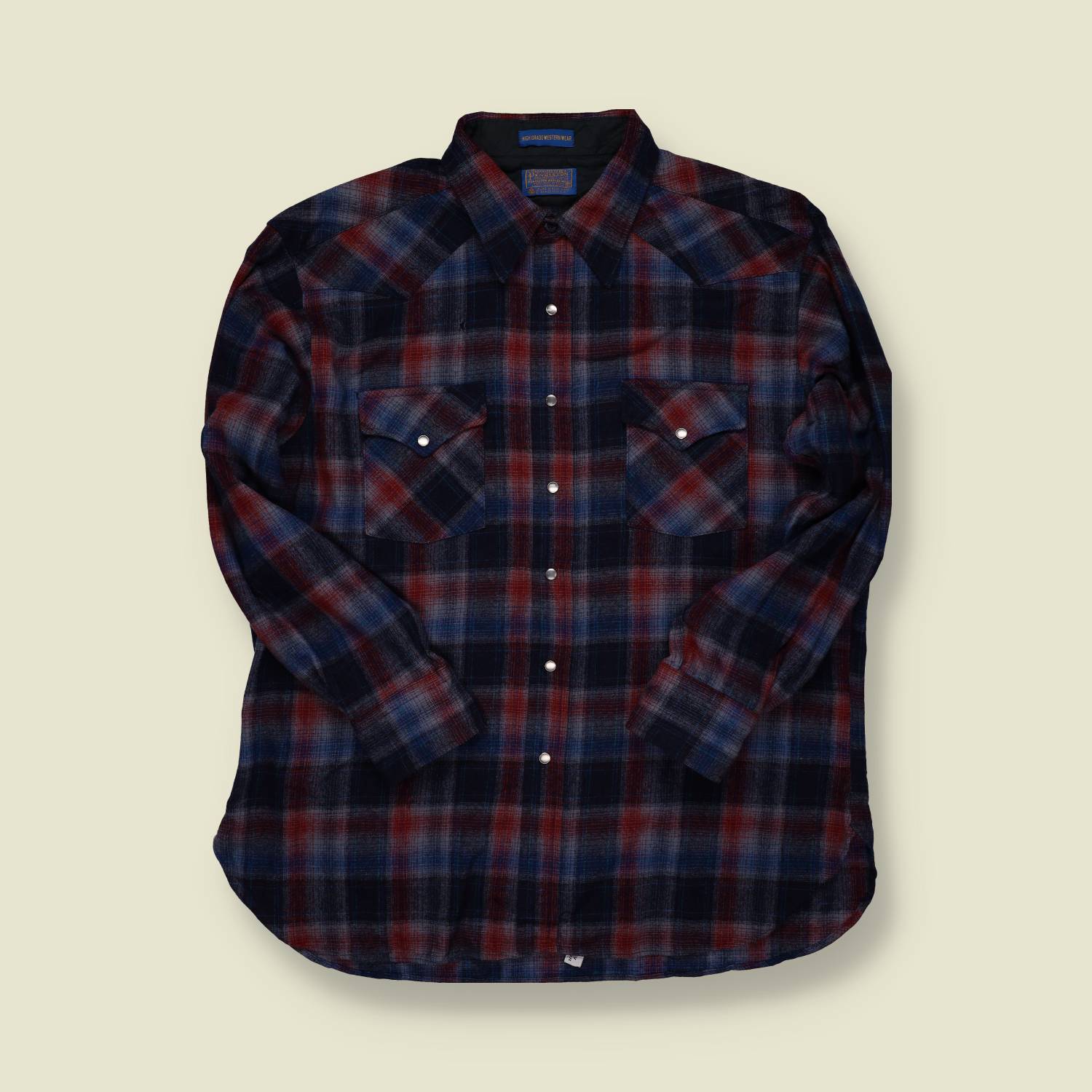 1980s | Pendleton | Western Wool Shirt – Red, Navy & Grey Plaid - L/XL