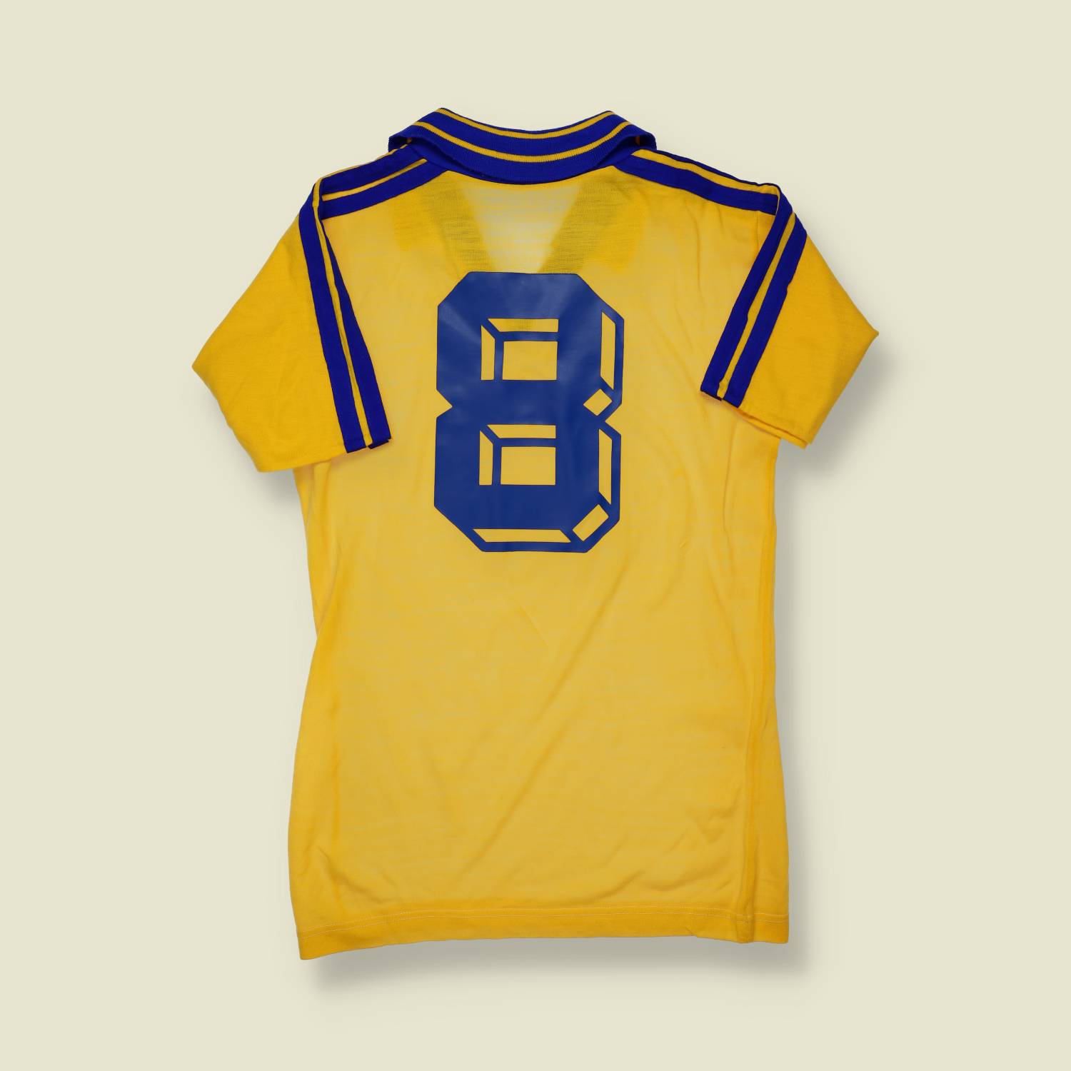1970s | Unbranded | Yellow & Blue Athletic Jersey – No. 8 - XS