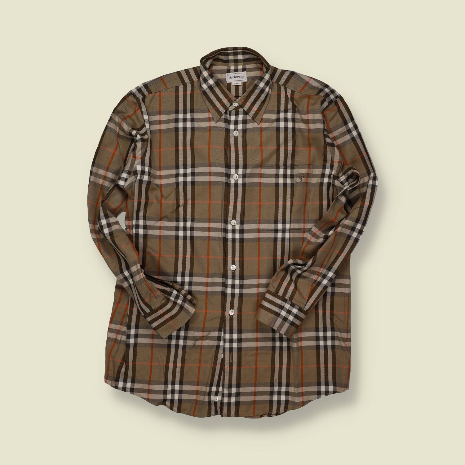 1990s | Burberrys | Nova Check Cotton Shirt – Olive & Rust - S