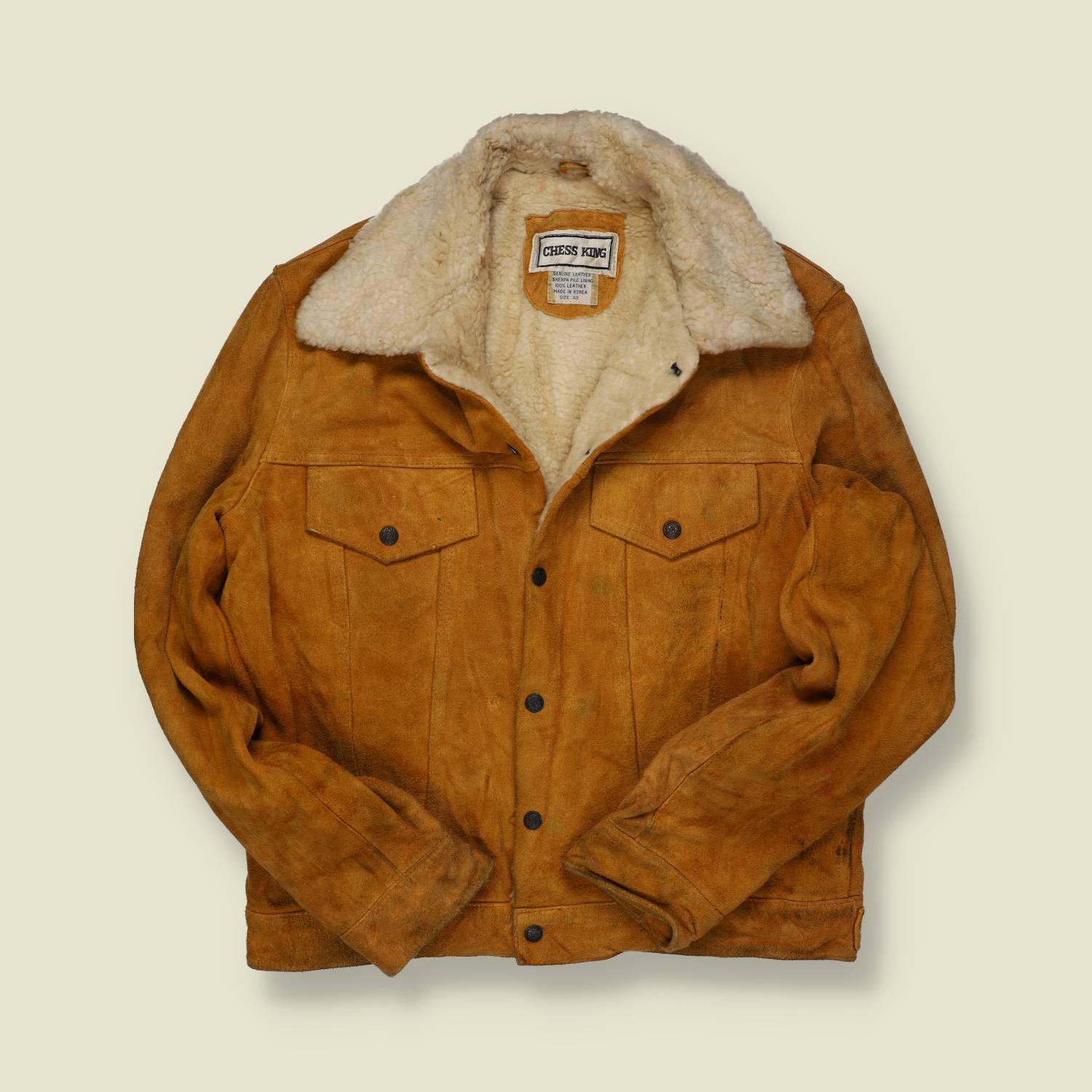 1970s | Chess King | Sherpa-Lined Suede Trucker Jacket – Tan - M