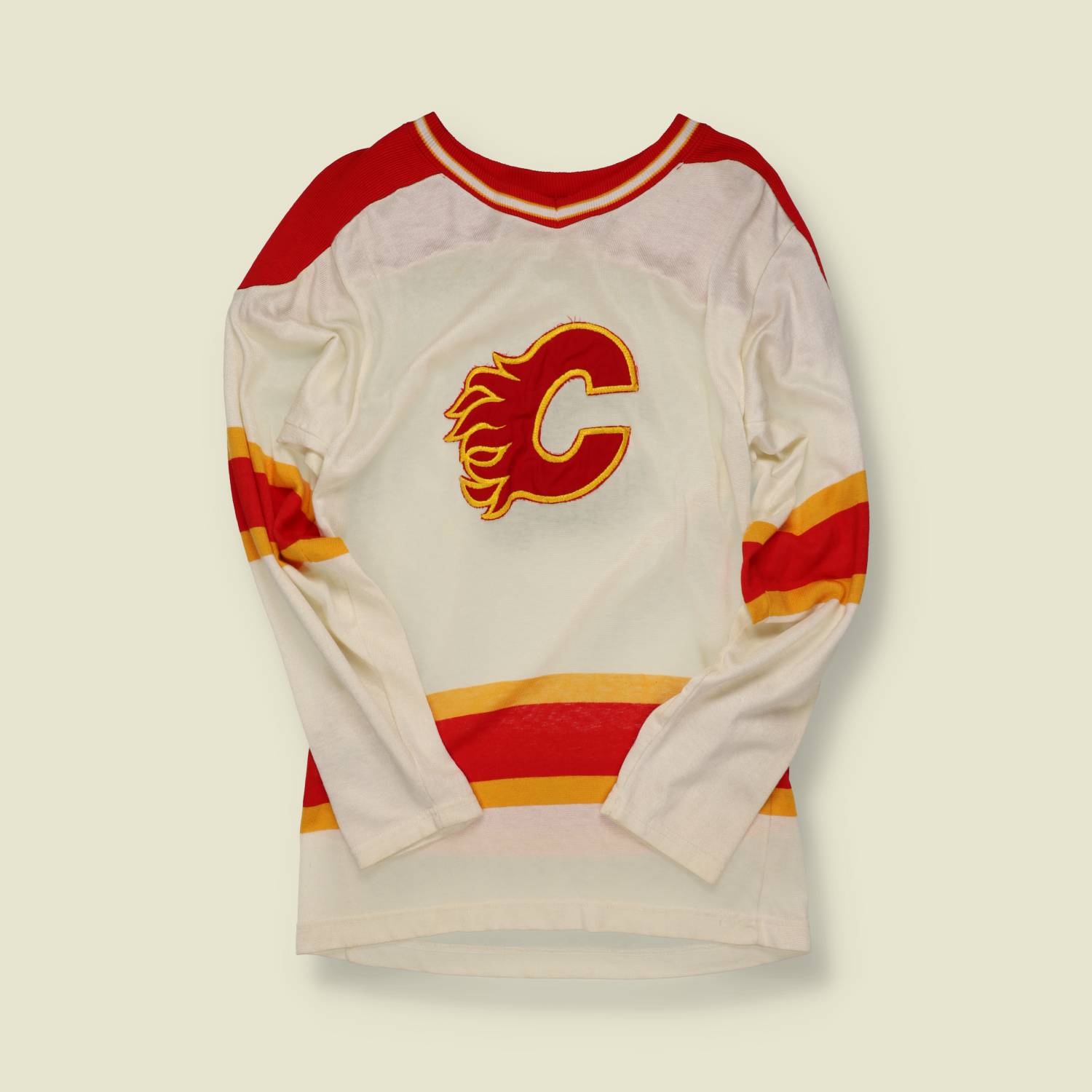 1970s–1980s | Bauer | Calgary Flames Hockey Jersey – Cream & Red - XS/S