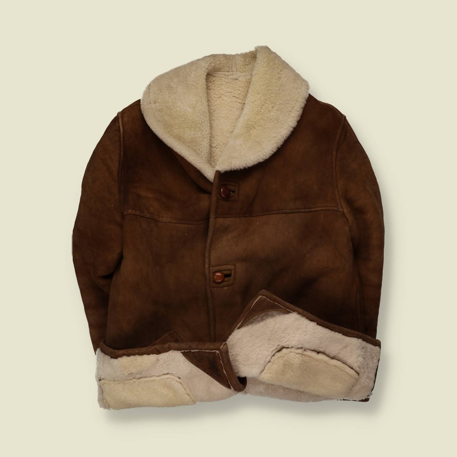 1960s | Shawl Collar Sheepskin Jacket | Brown - L