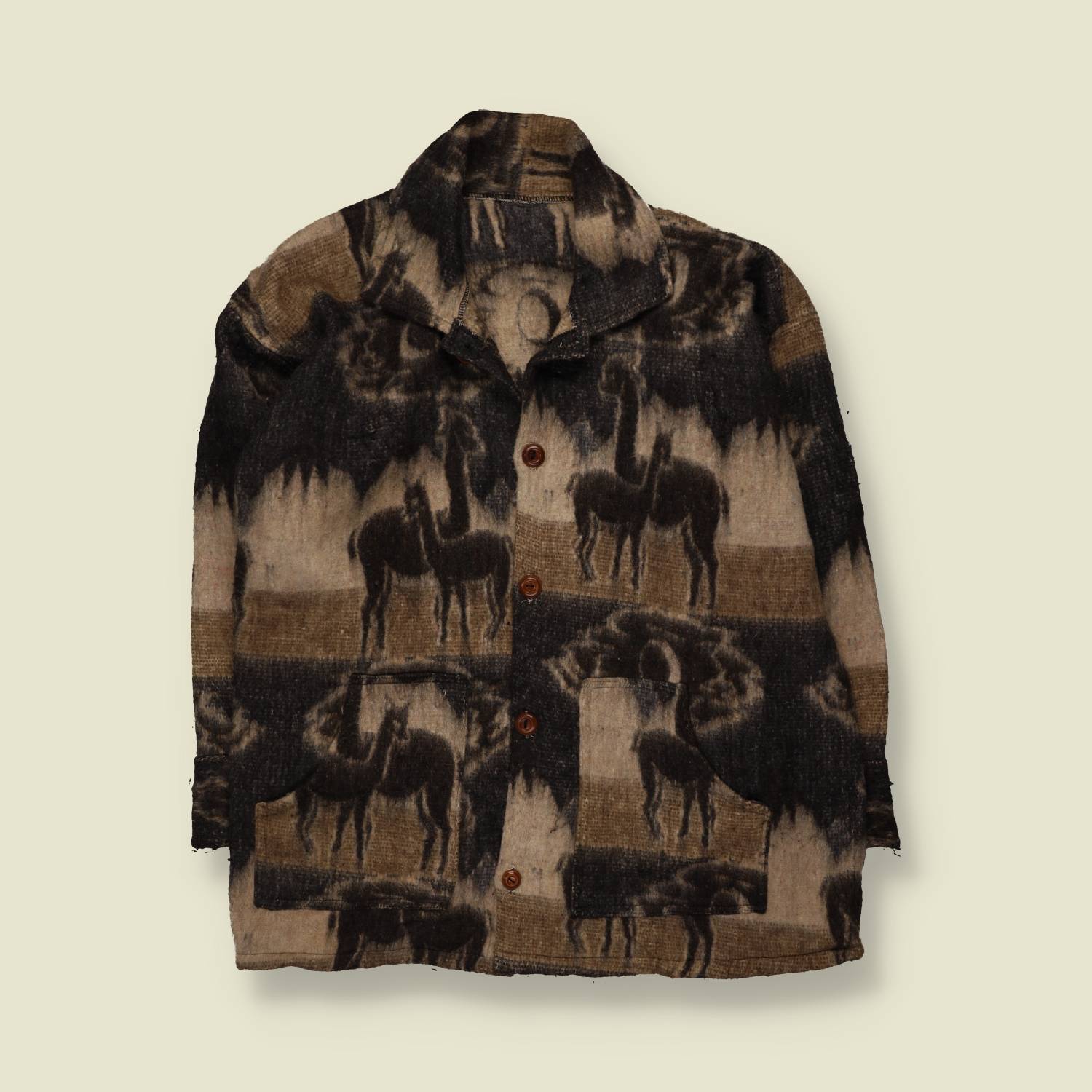 1970s | Llama Print Coat | Brown - 2XL