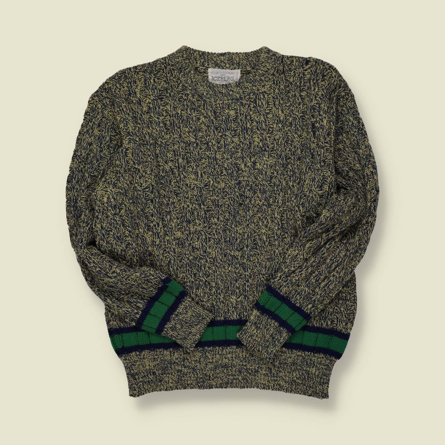 1990s | Iceberg | Marled Crewneck Wool Jumper – Green/Navy - L