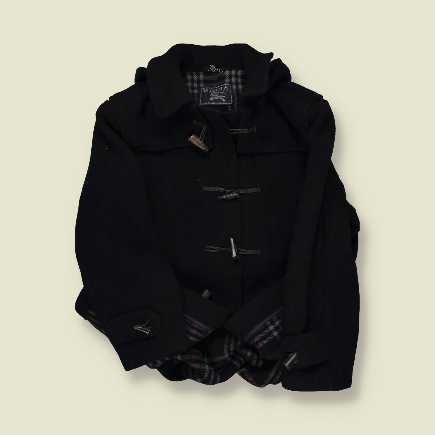 1990s | Burberry’s | Wool Duffle Coat – Black - L