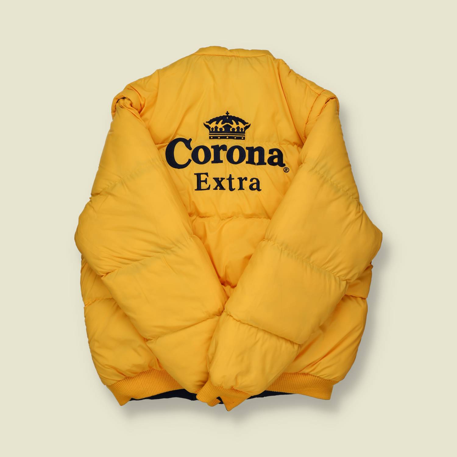 1990s | Corona Extra | Reversible Puffer Jacket – Navy/Yellow - L