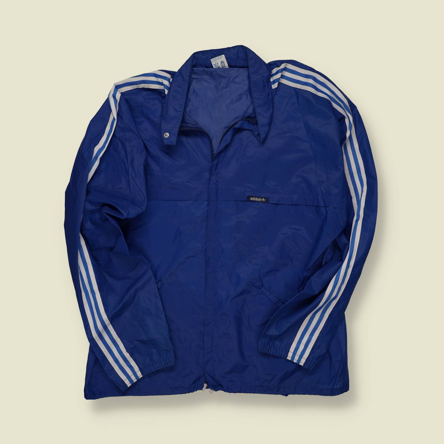 1980s | Adidas | Made-in-France 3-Stripe Windbreaker – Blue/White - S