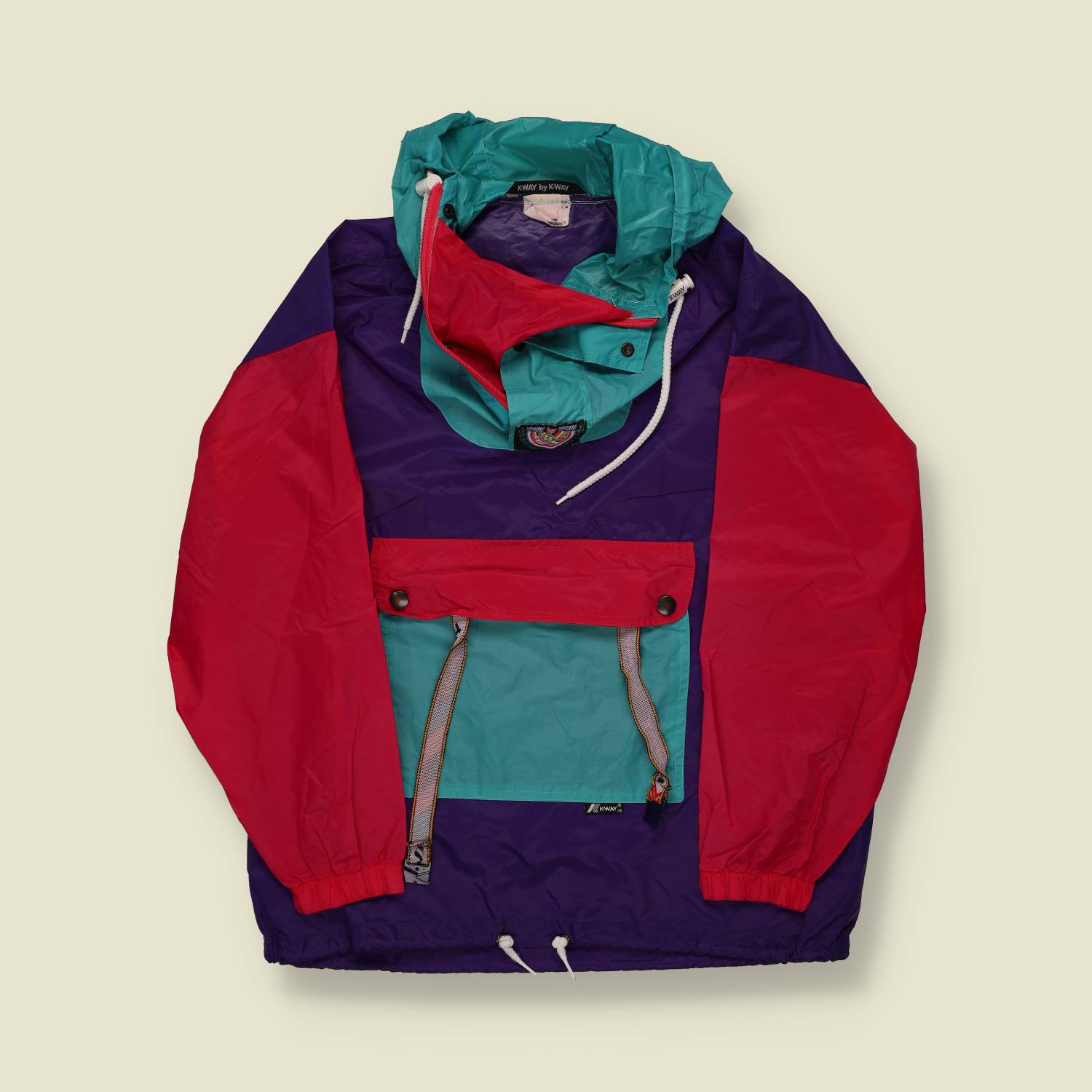 1980s/1990s | K-Way by K-Way | Colour-Block Anorak – Teal/Red/Purple - XS