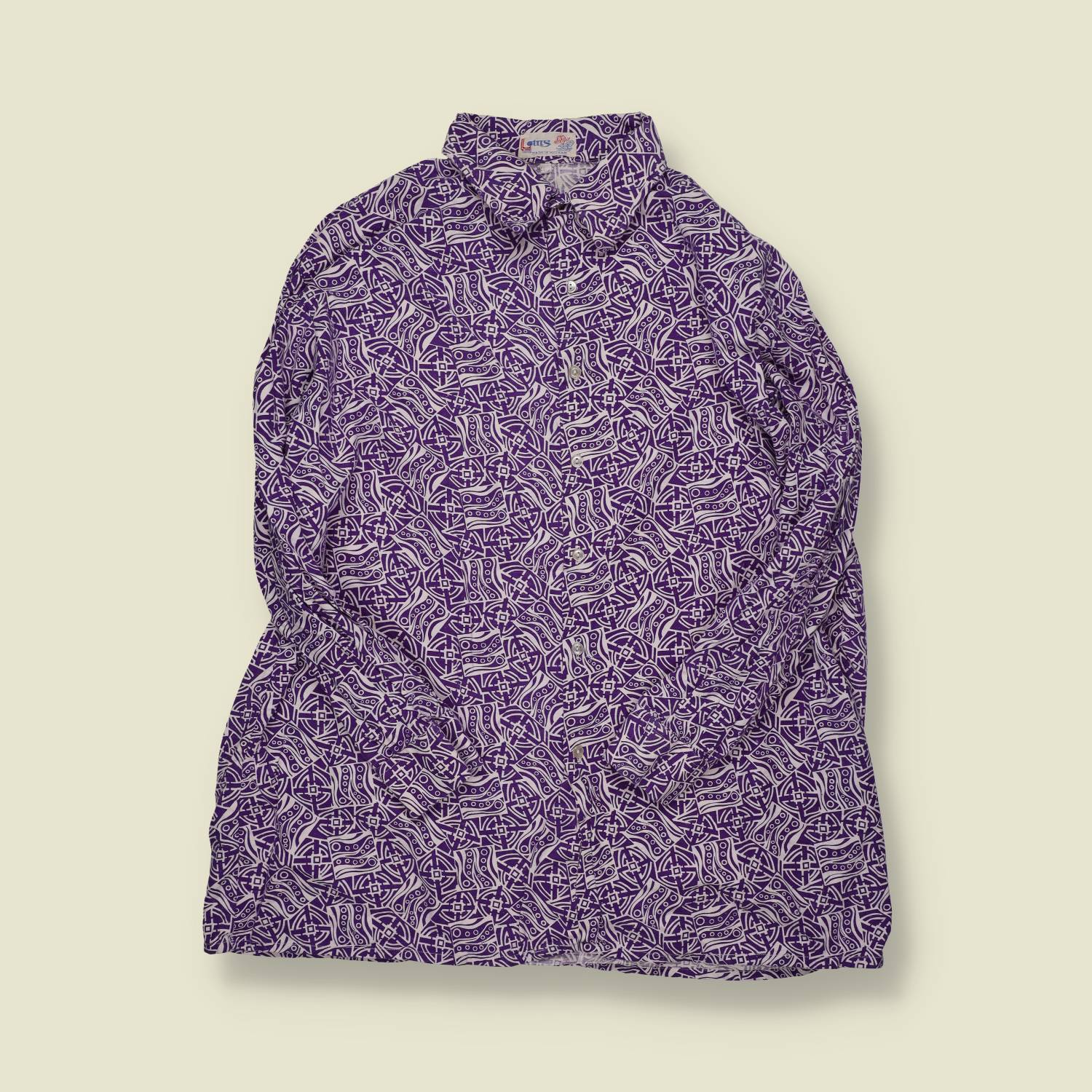1970s | Lotus | Purple Geometric Print Shirt - L/XL