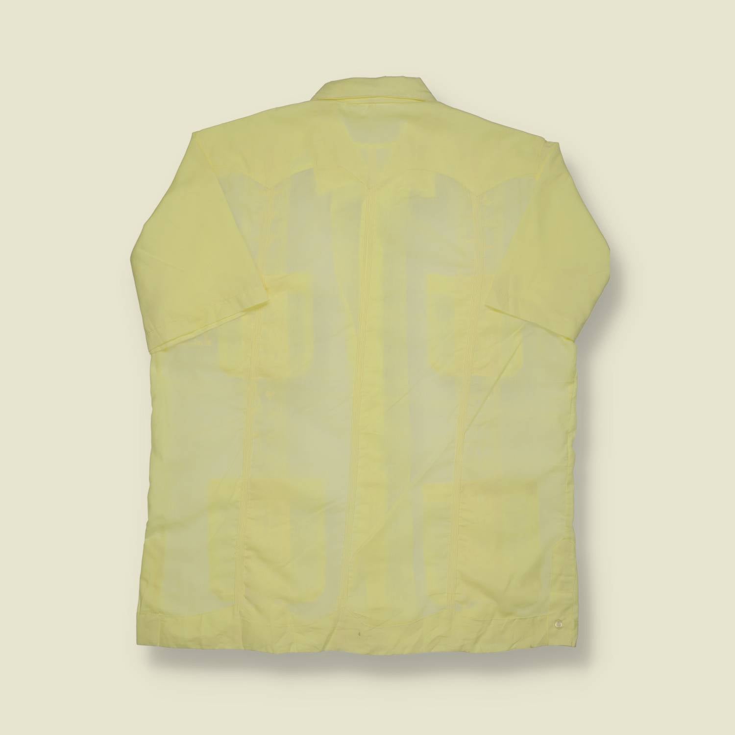 1980s | Unbranded | Guayabera Shirt – Pale Yellow - M/L