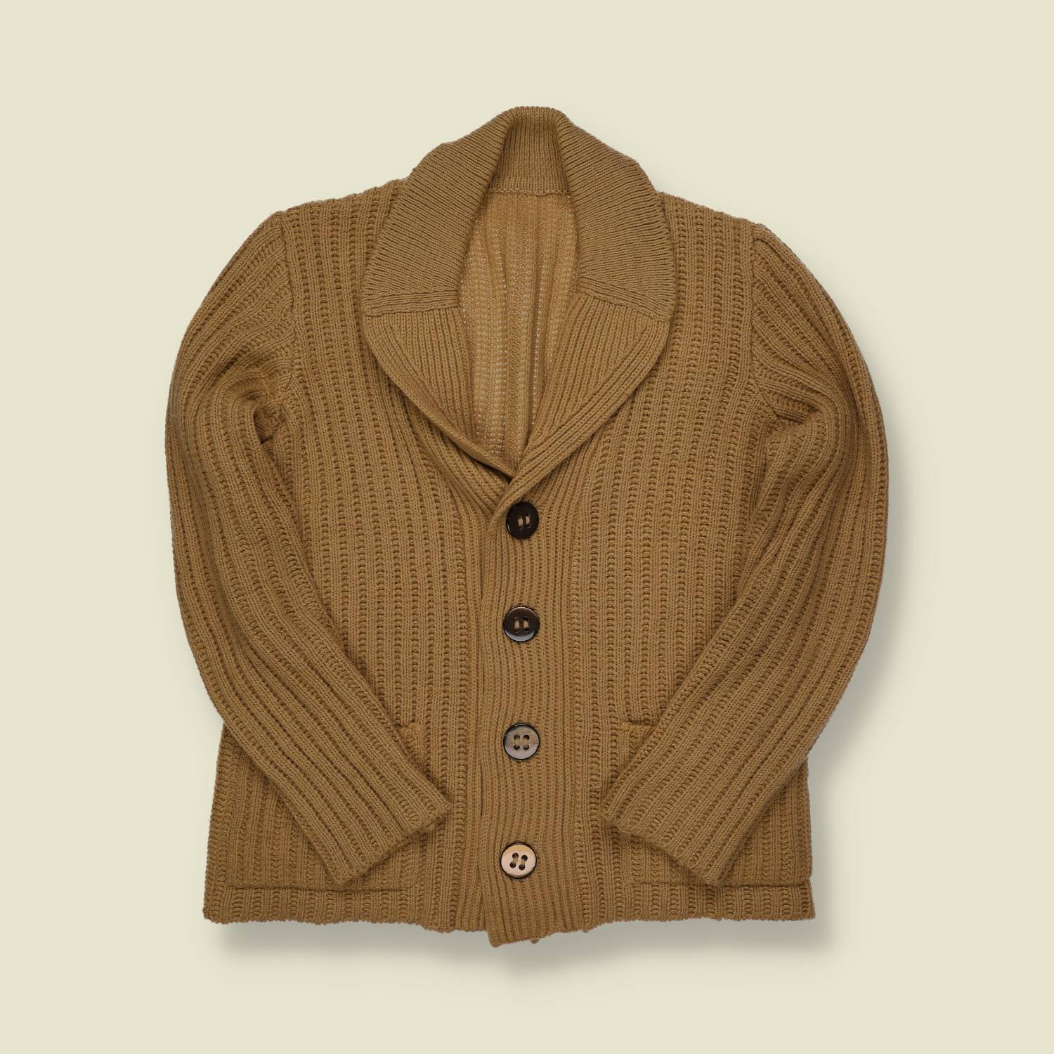 1970s | Unbranded | Shawl-Collar Knit Cardigan – Tan - S