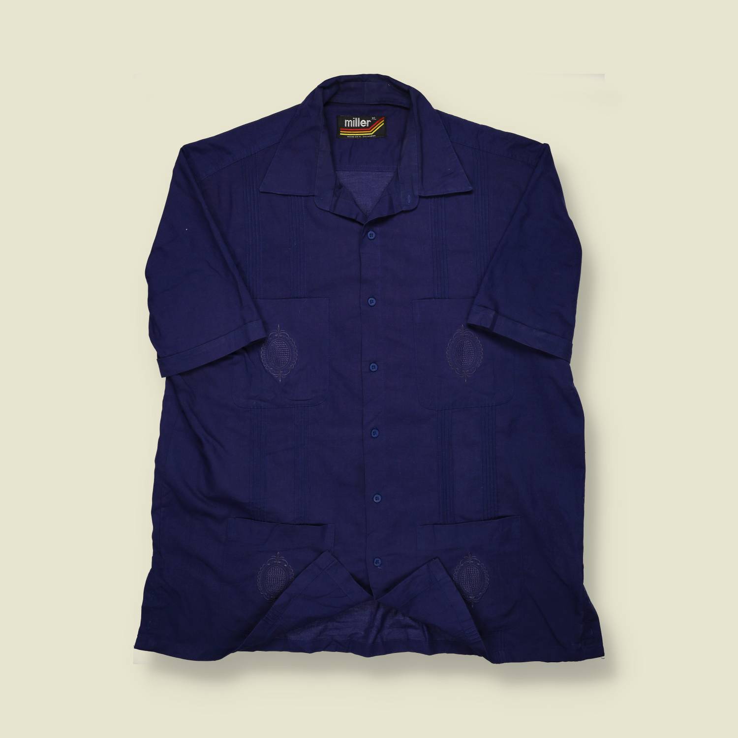 1970s–80s | Miller | Guayabera Shirt – Navy - XL