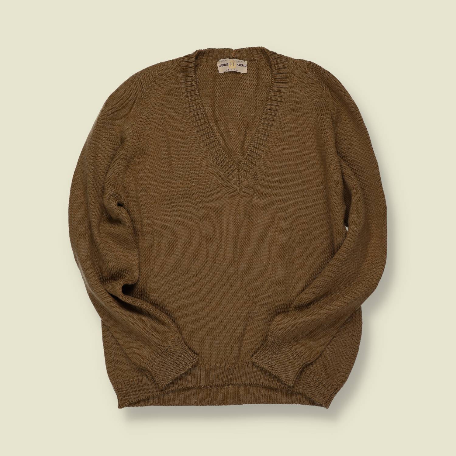 1960s | Harris | V-Neck Wool Sweater – Olive - S