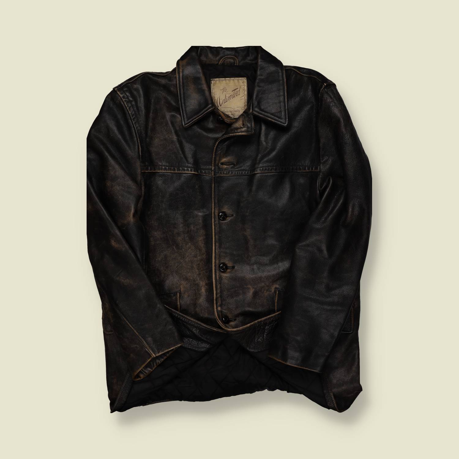 1960s-70s | The Unlimited | Heavy Leather Jacket – Black/Brown Distress - M