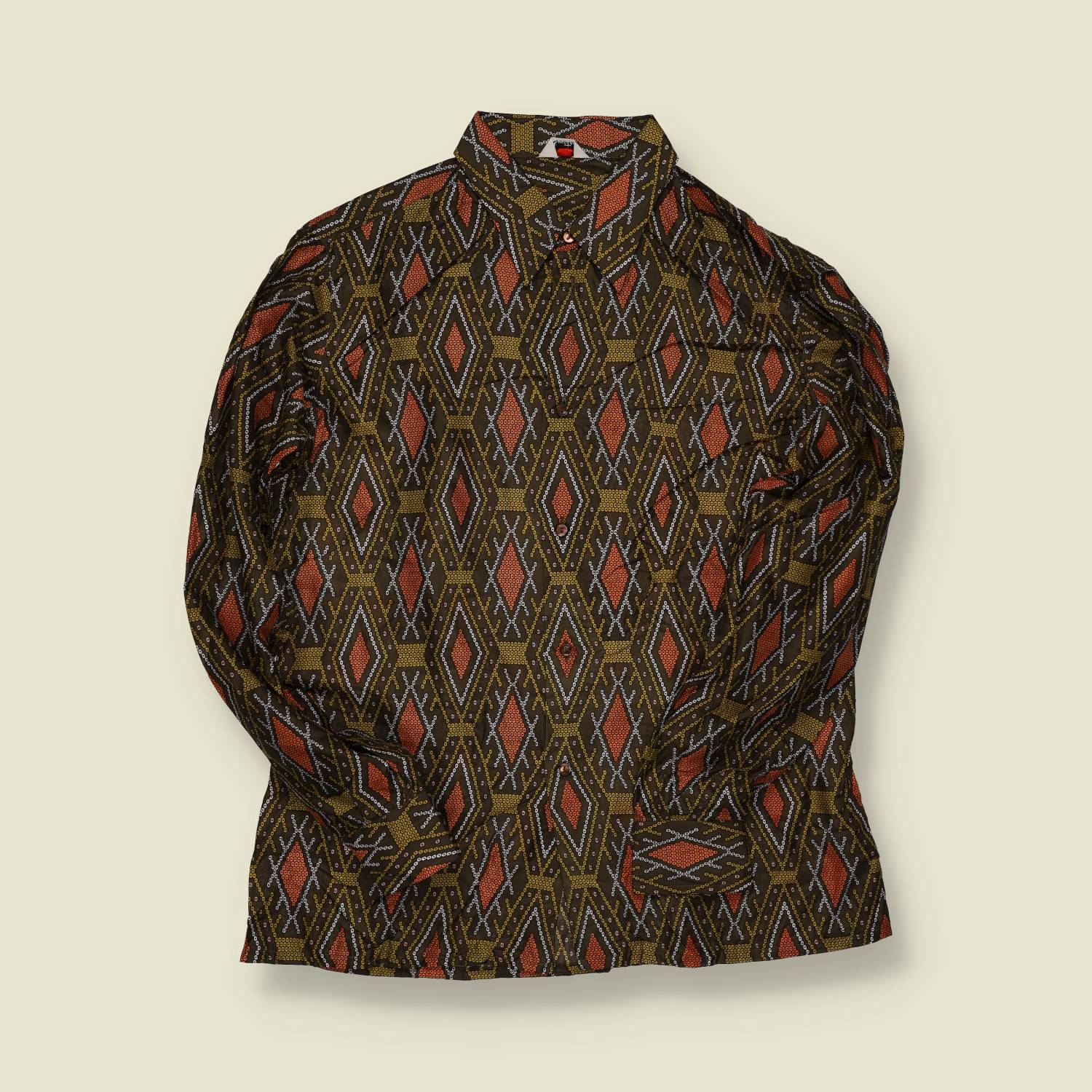 1970s | Unbranded | Geometric Print Shirt – Brown/Orange - S