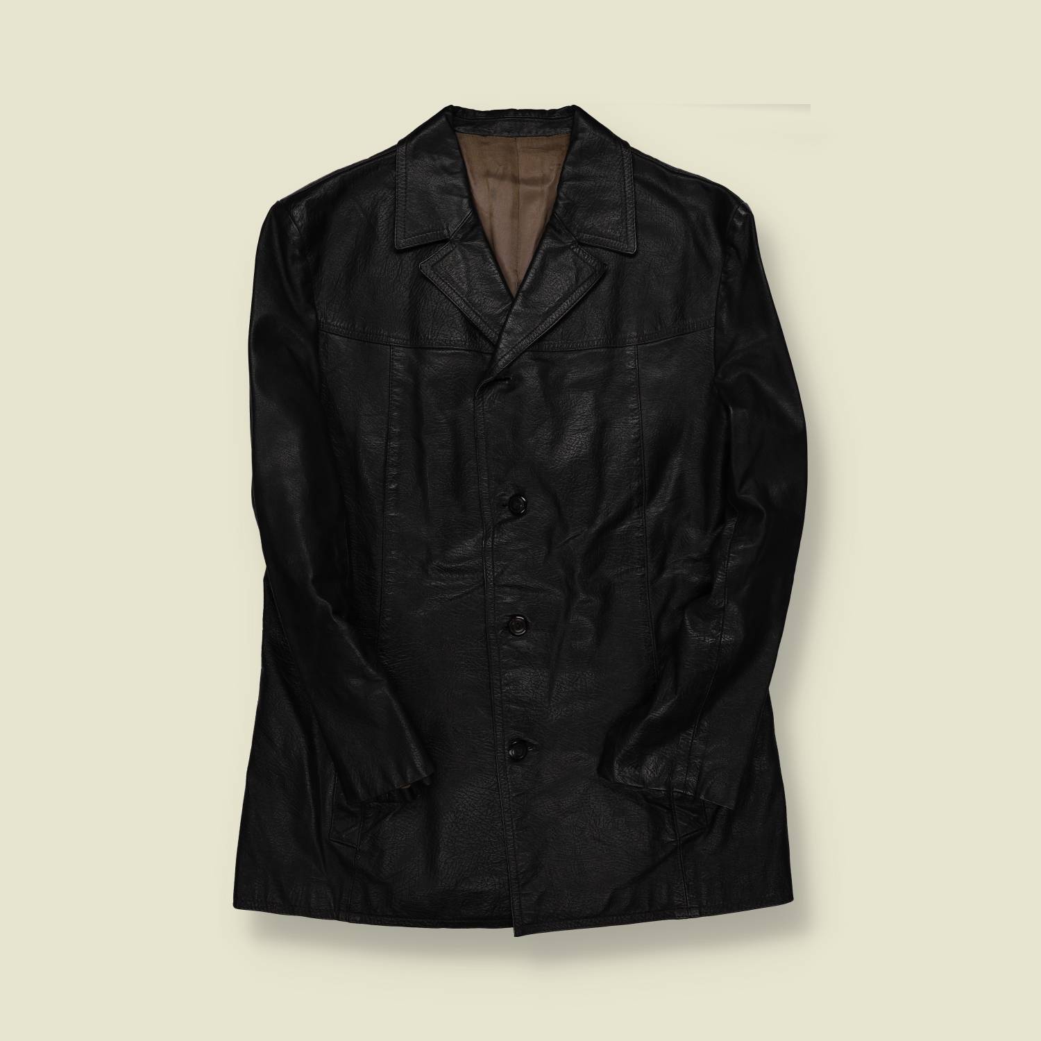 1960s–1970s | Unbranded | Black Leather Car Coat - S