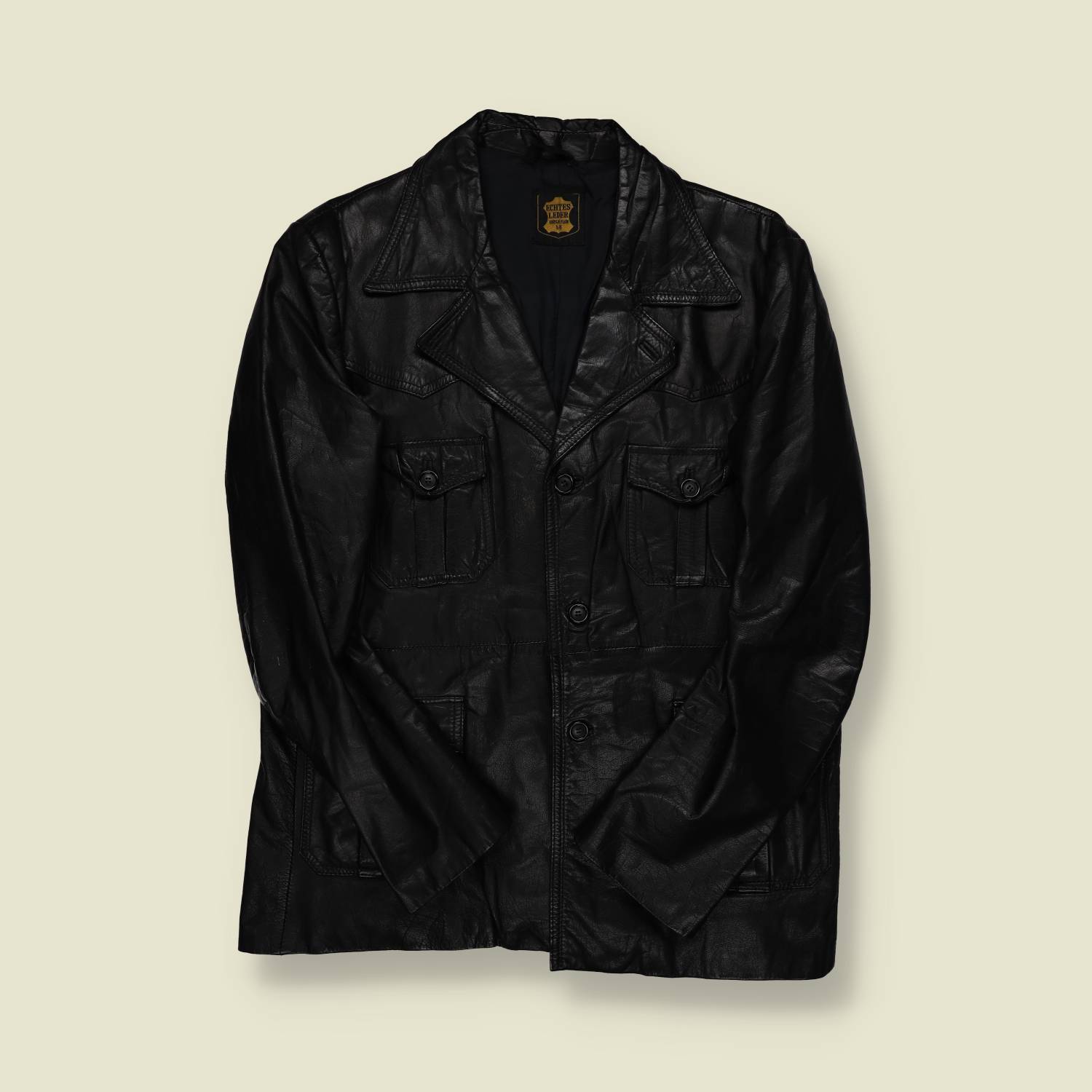 1970s | Echt Leder | Black Leather Car Coat – German - S