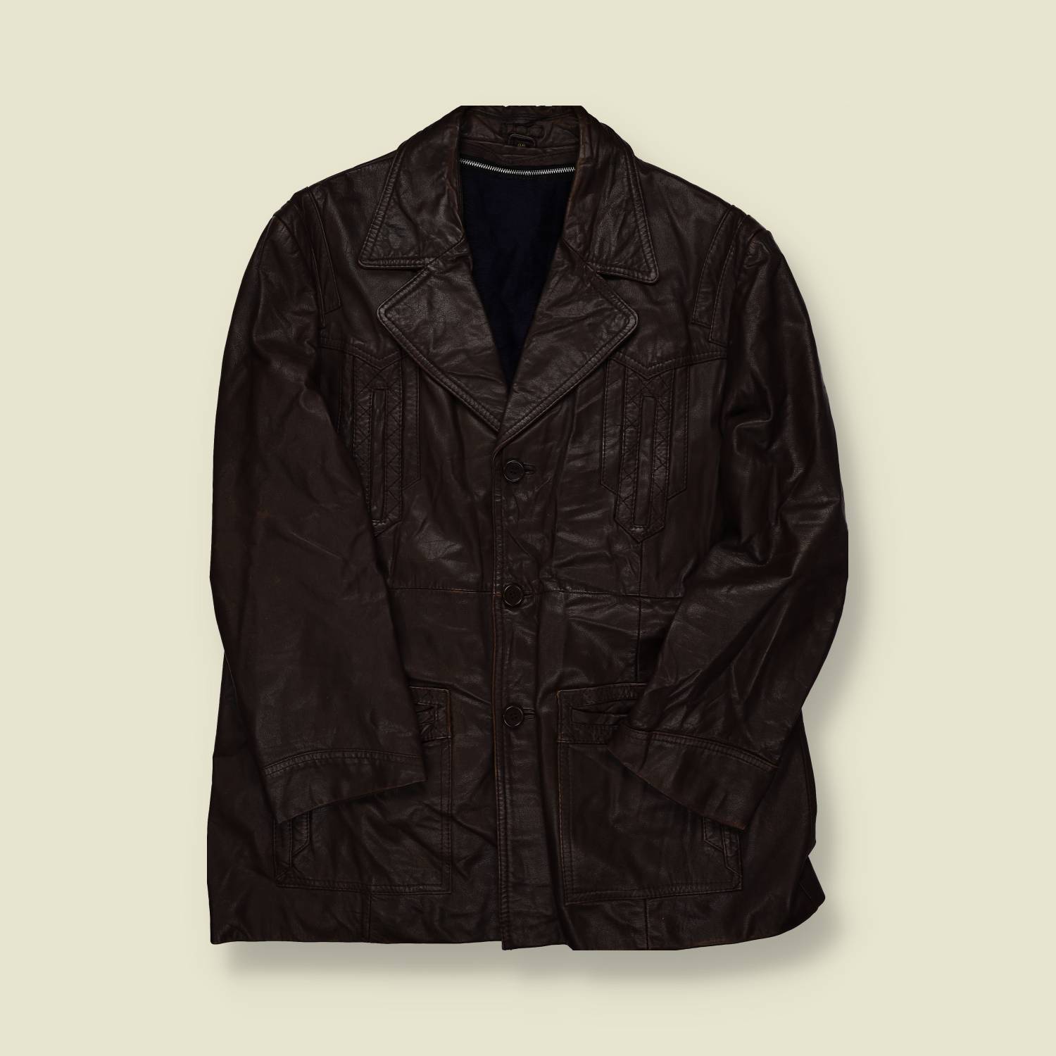 1970s | Unbranded | Brown Leather Car Coat – Western Stitch - M