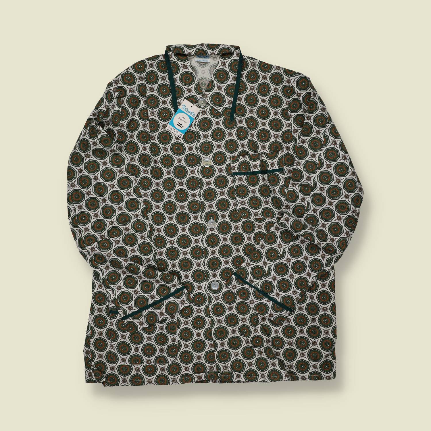 1970s | Prazenitra | Patterned PJ Shirt – Green/White - S