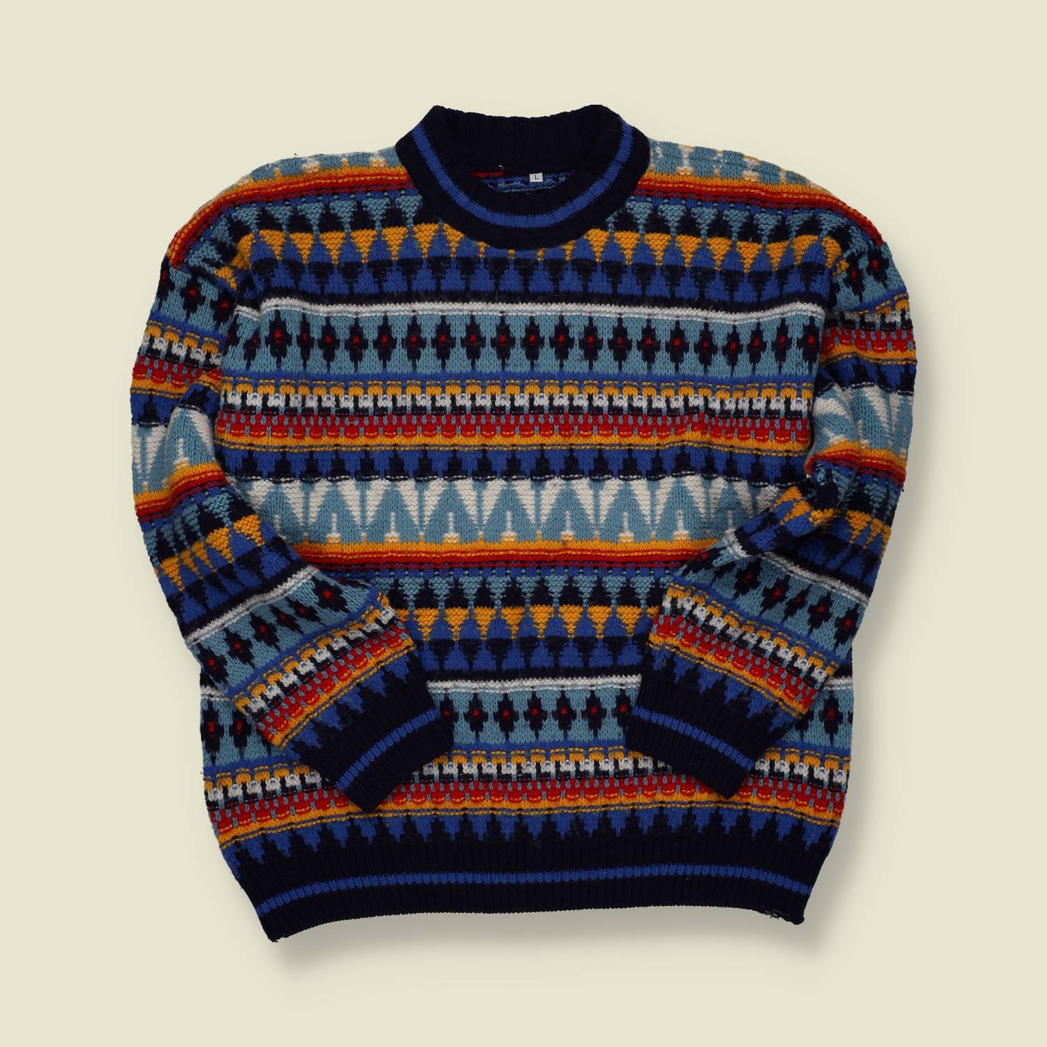 1970s | Hand Knit | Multicolour Fair Isle Sweater – Wool - M/L