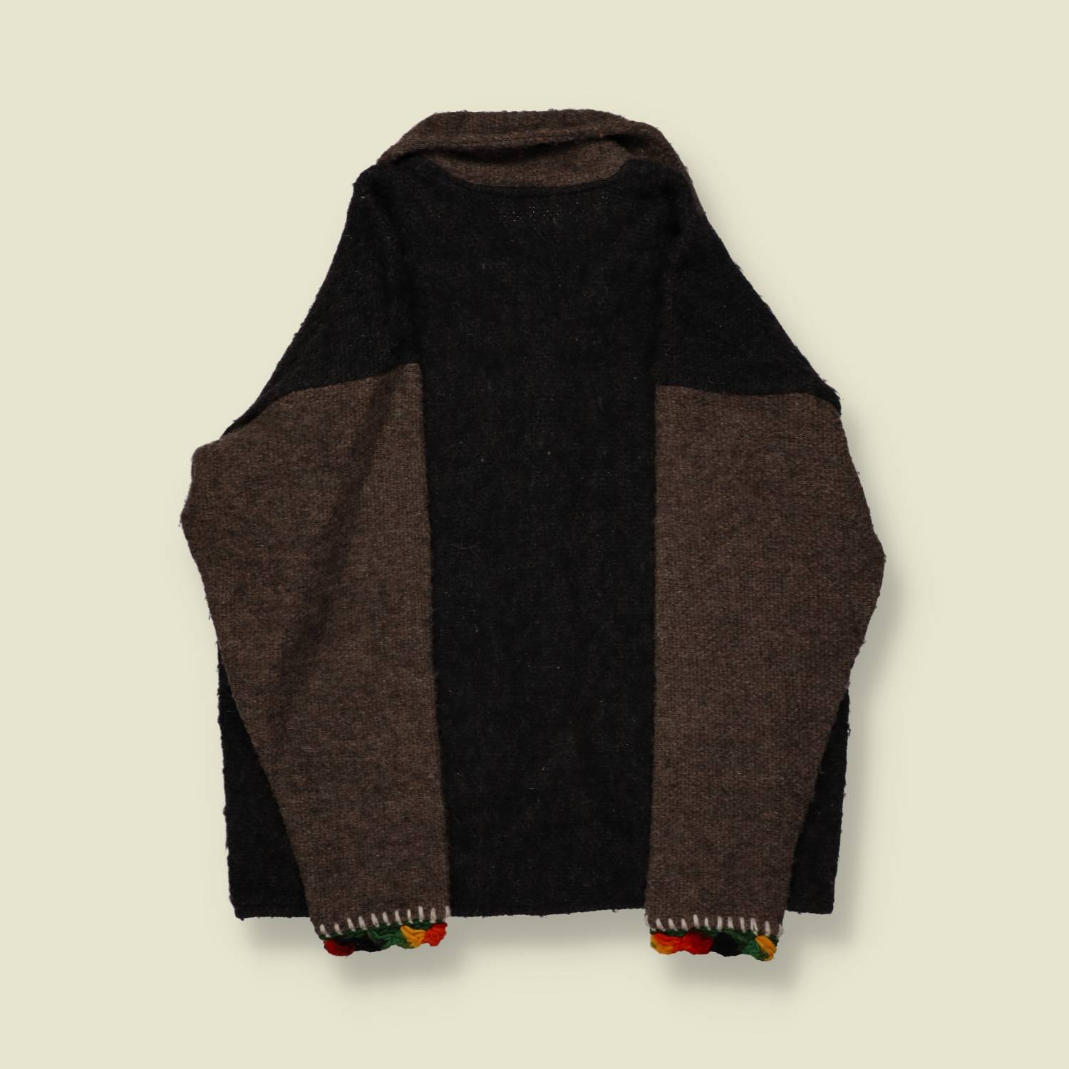 1970s | Hand Knit | Andean Folk Embroidered Wool Cardigan – Brown/Multi - M/L