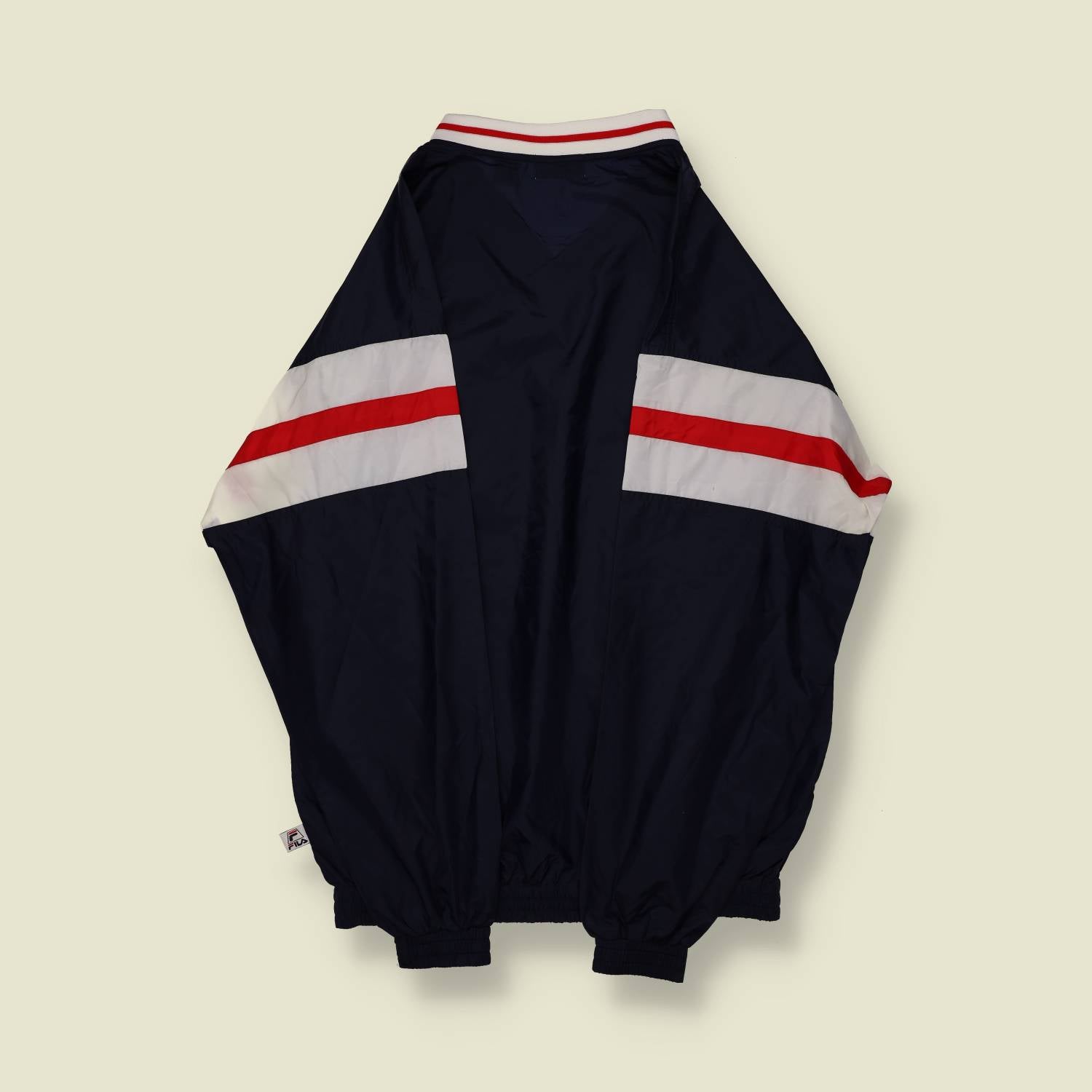 1990s | Fila | V-Neck Windbreaker – Navy/White/Red - M
