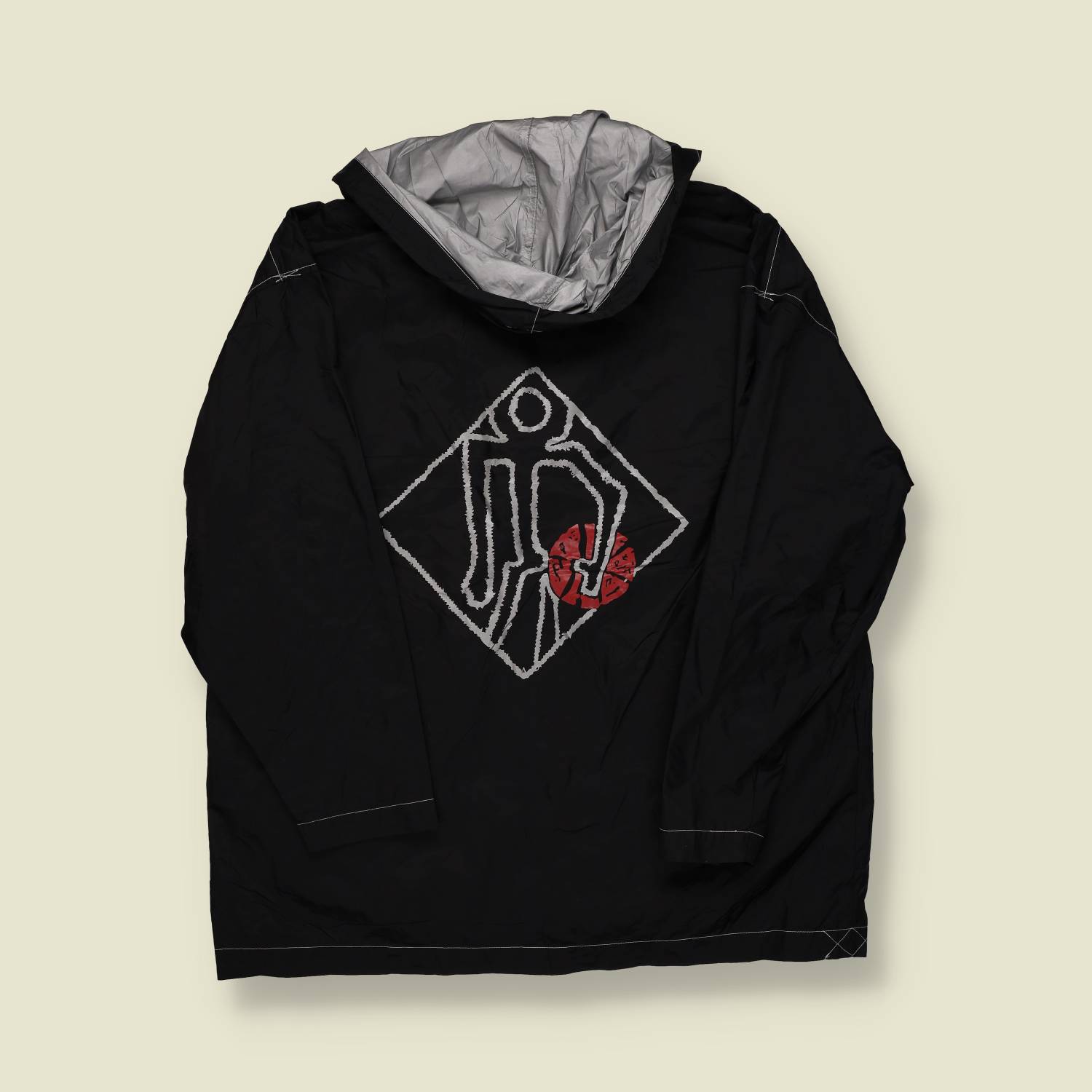 1990s | Adidas | Basketball Graphic Hooded Windbreaker – Black/Silver/Red - M
