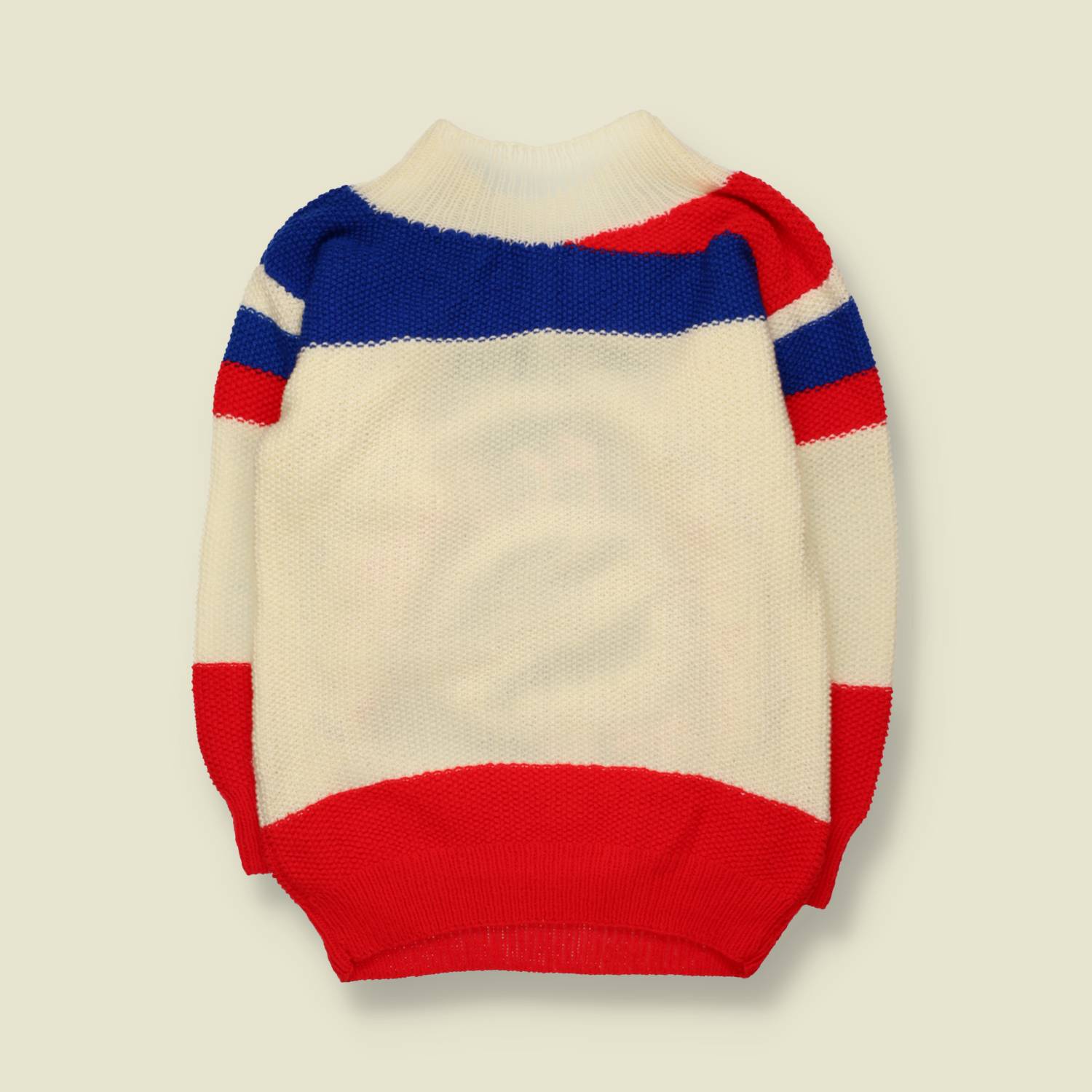1970s | Handmade FC Bayern München Fan Jumper | Cream, Red & Blue - S