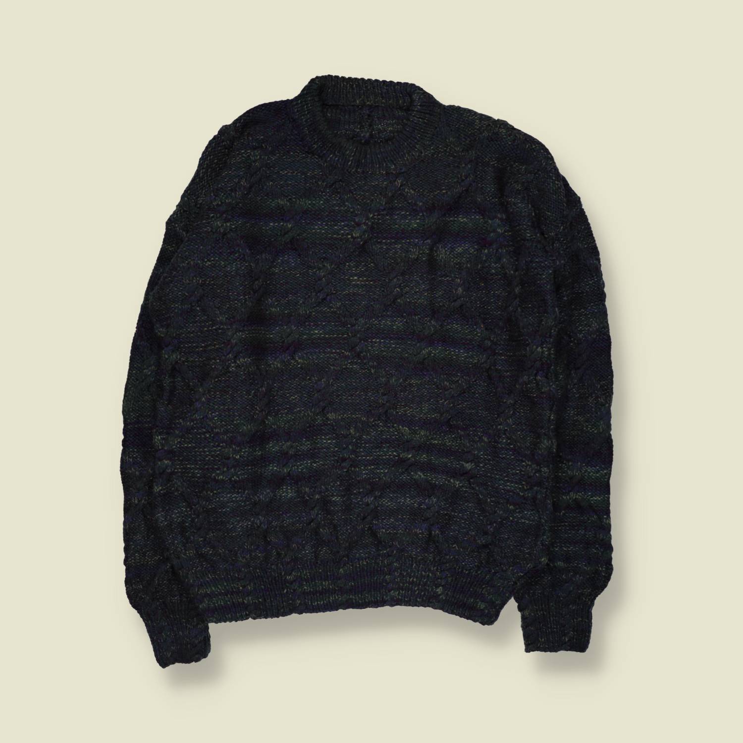 1970s | Wool Cable Knit Jumper | Dark Green Marl - L