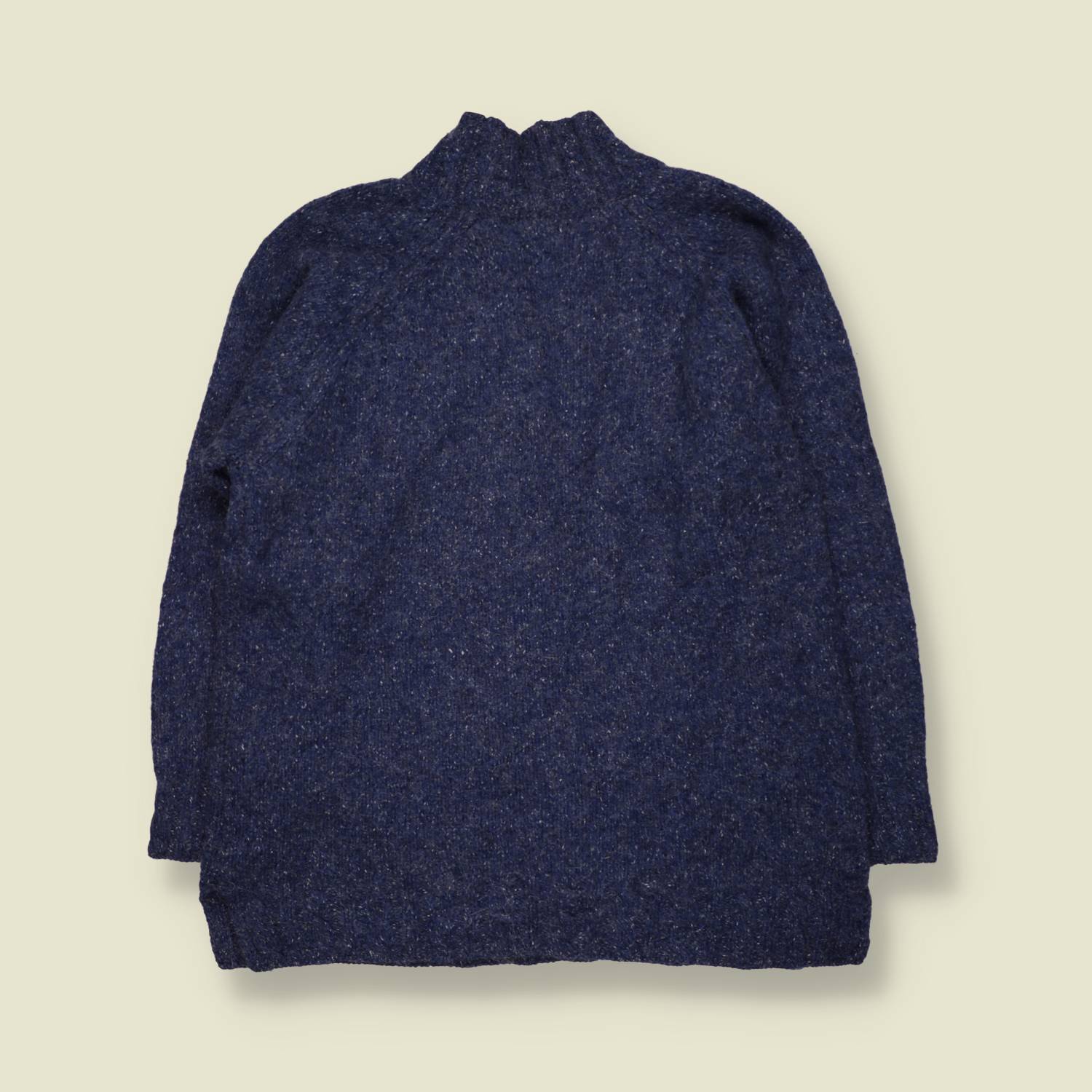 1970s | Paul James | Wool Textured Funnel Neck Jumper | Navy Marl - S