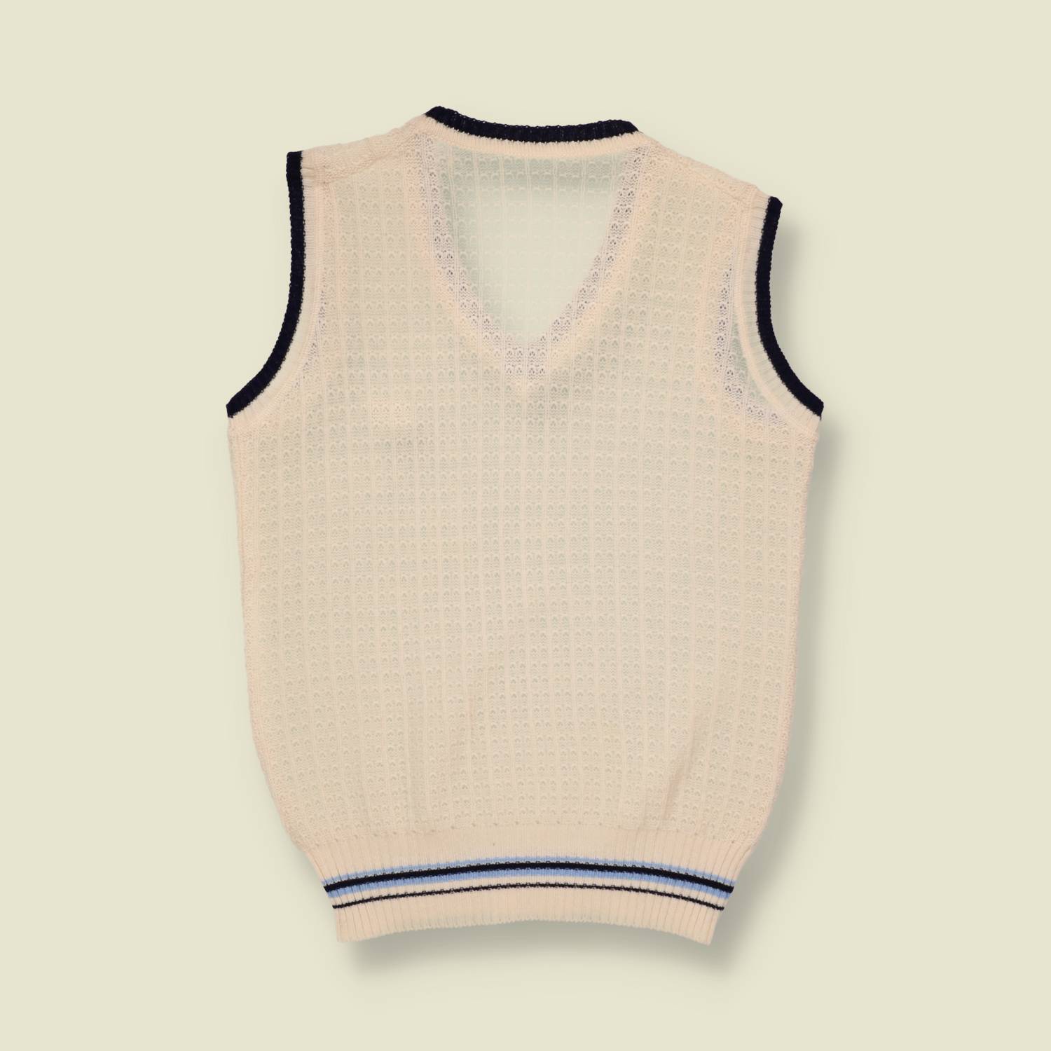 1970s | MK | Wool Blend Cricket Style Tank Top | Cream & Navy - XXS