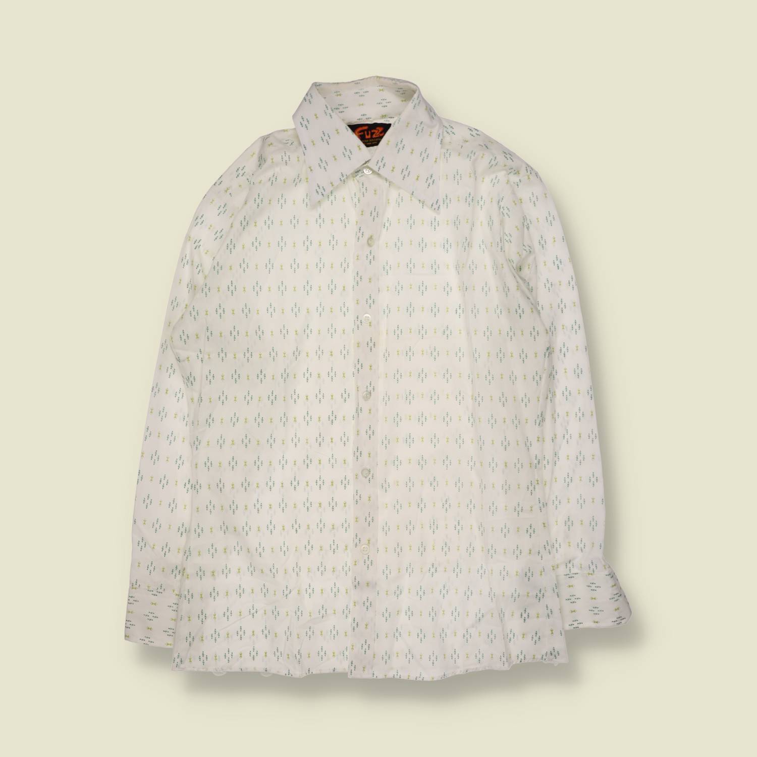 1970s | Fuzz | Poly Cotton Printed Long Sleeve Shirt | White Multi - M