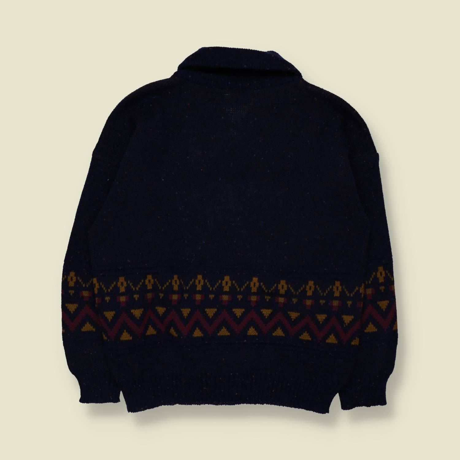 1980s | Angelo Litrico | Novelty Embroidered Shawl Collar Jumper | Navy - L