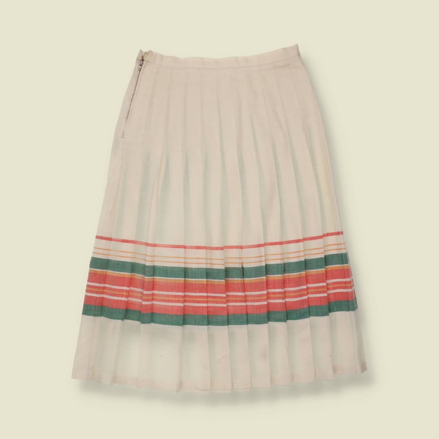1970s | Cotton Blend Skirt | Cream Stripe - w26