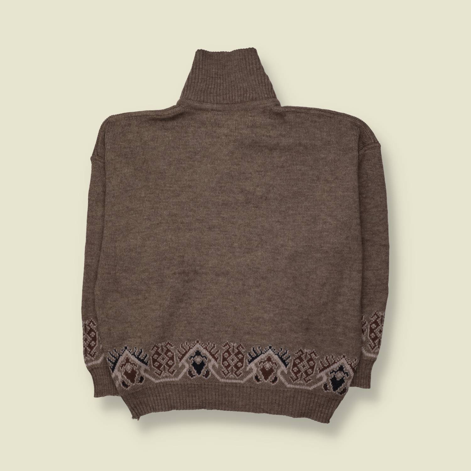 1980s | Angelo Litrico | Horse & Carriage Embroidered Shawl Collar Jumper | Taupe - XXL