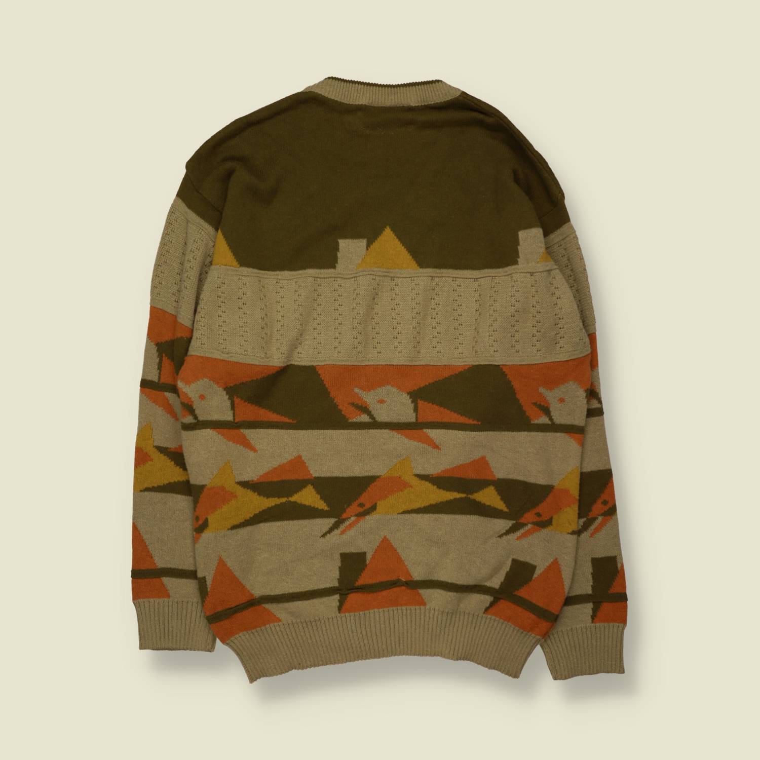 1980s | Maremma | Novelty Abstract Pattern Jumper | Khaki Multi - M