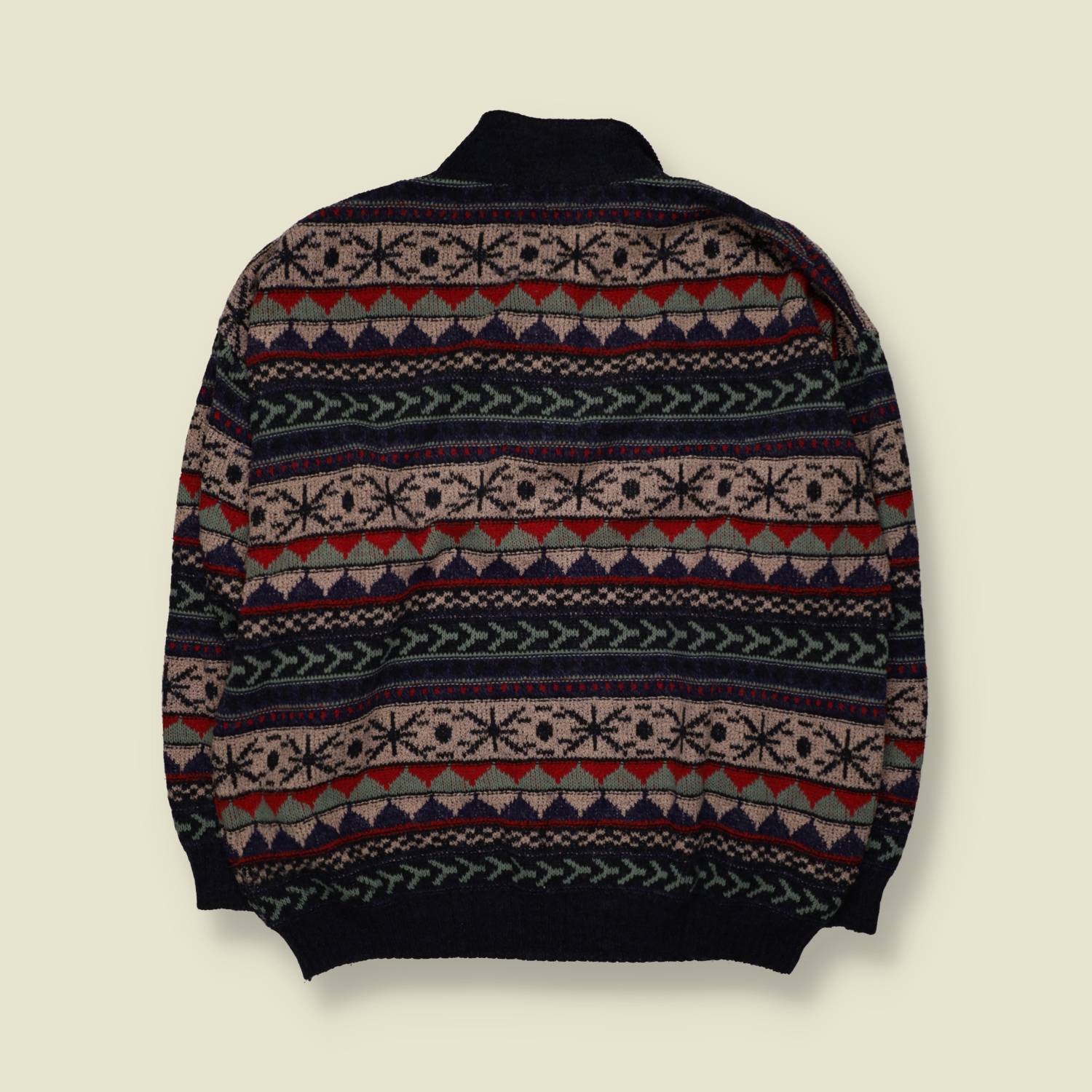 1980s | Fair Isle Collared Button Jumper | Navy Multi - 4XL