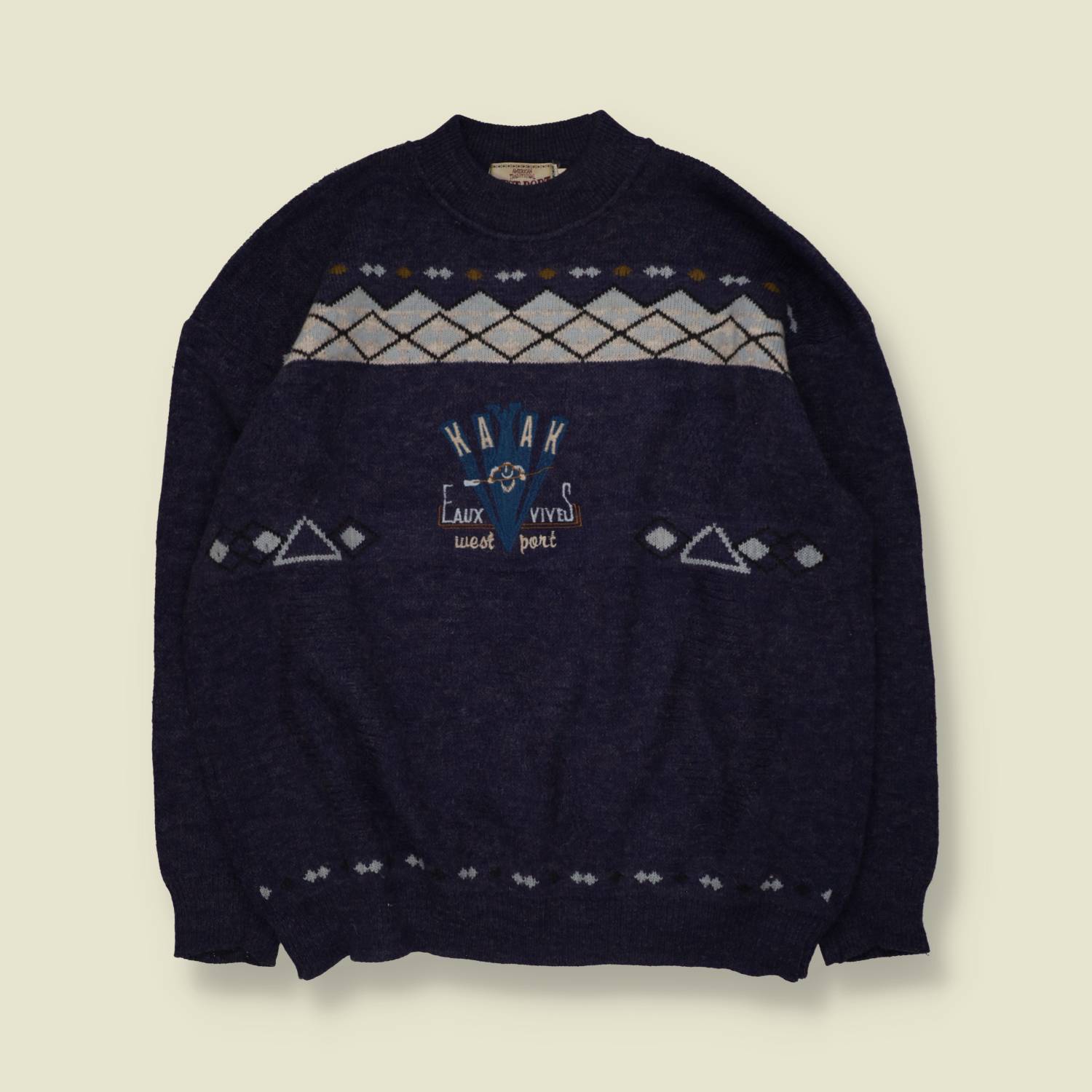 1980s | Novelty "Kayak Eaux Vives" Jumper | Navy - XXL