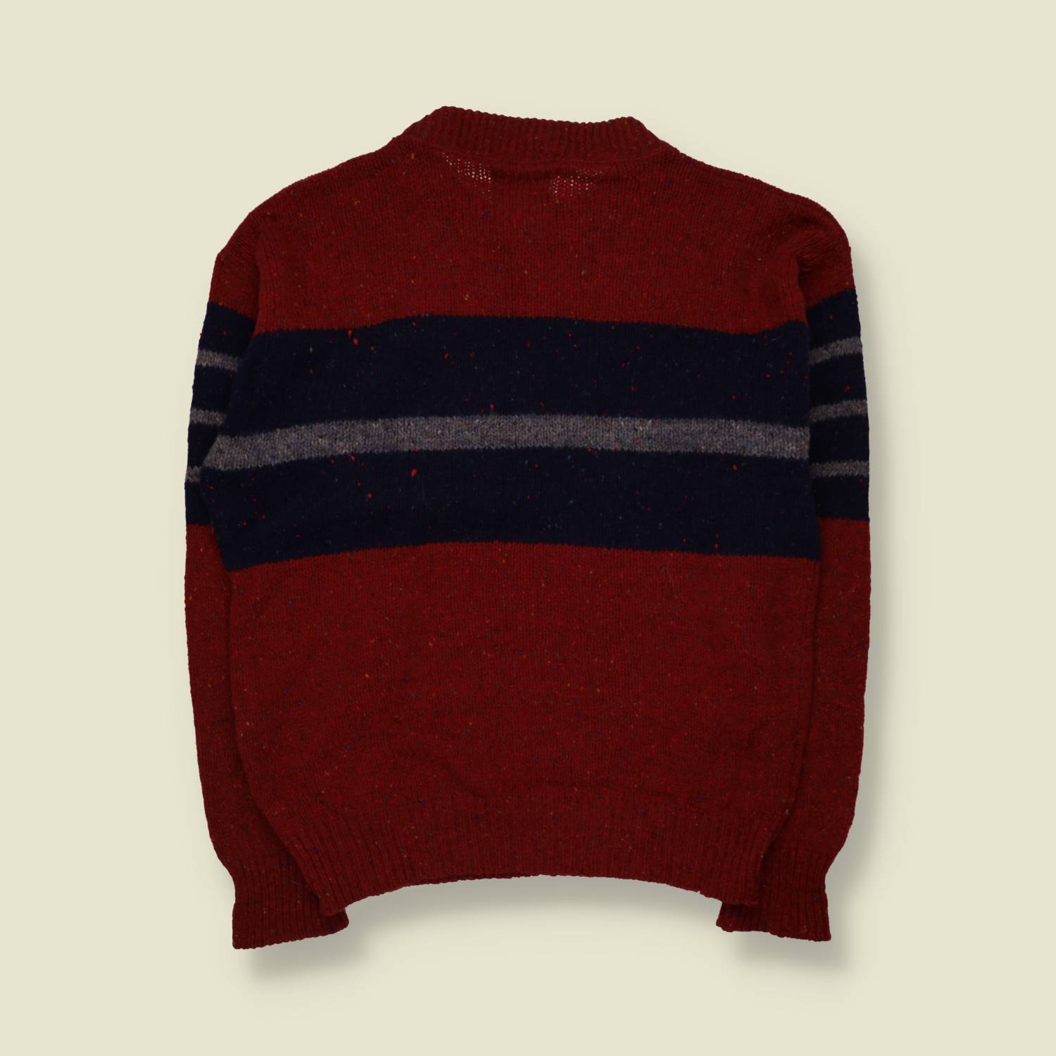 1980s | Alps | Wool Colour Block Jumper | Burgundy & Navy - M