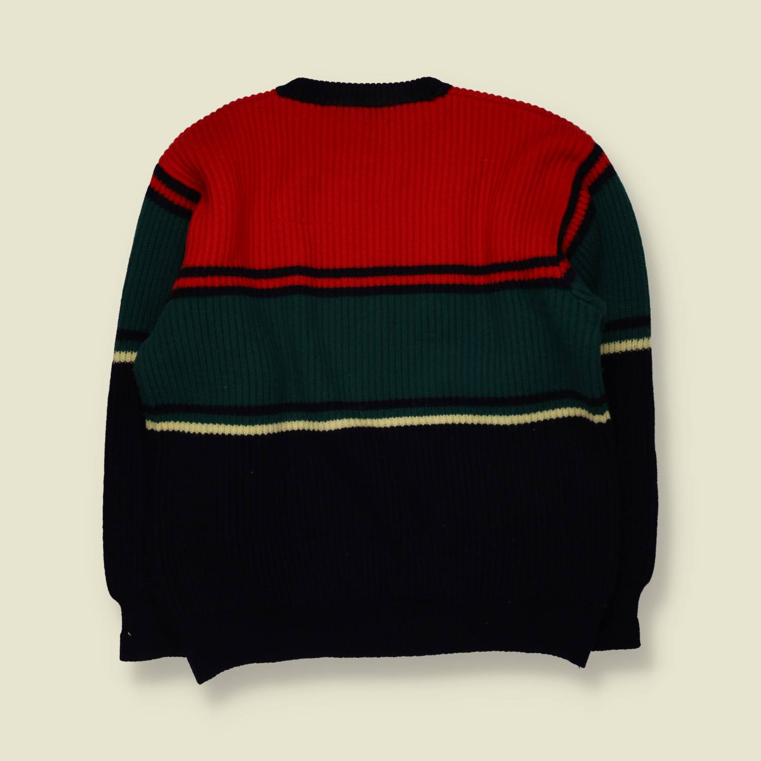 1980s | Wool Blend Colour Block Jumper | Red, Green & Navy - L