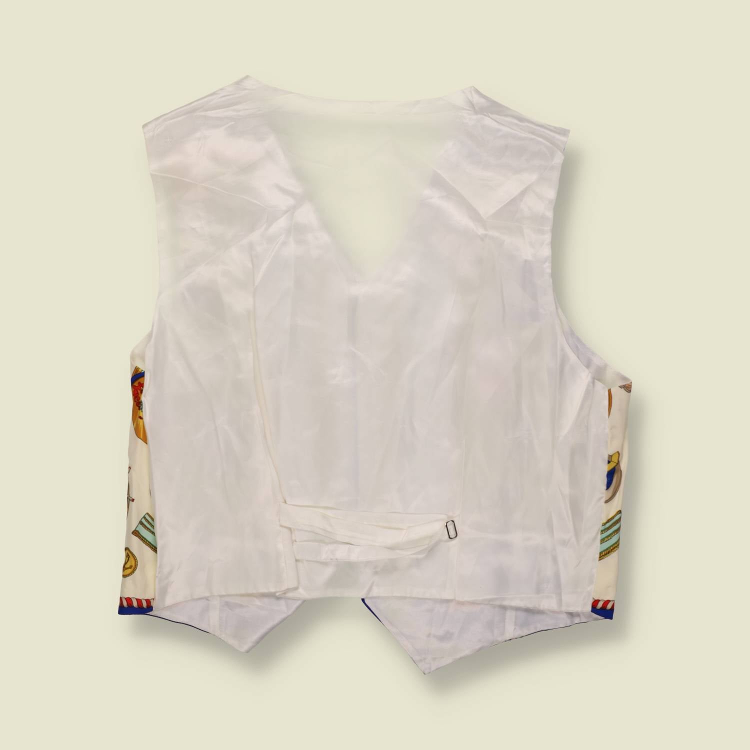 1980s | Silk Nautical Print Waistcoat | Blue & Cream - L