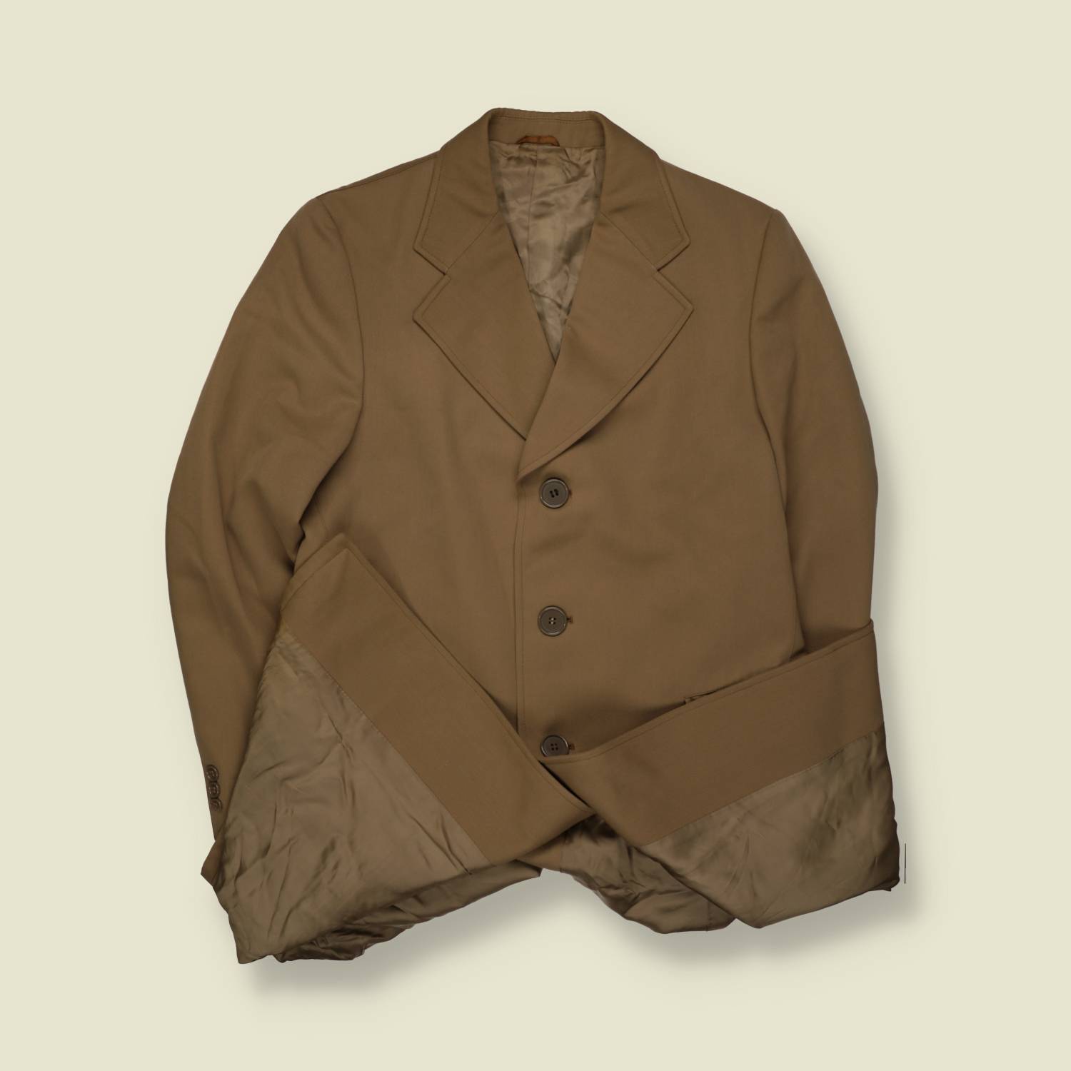 1970s | Silver Groom | Wool Blend Three-Button Coat | Khaki - XS