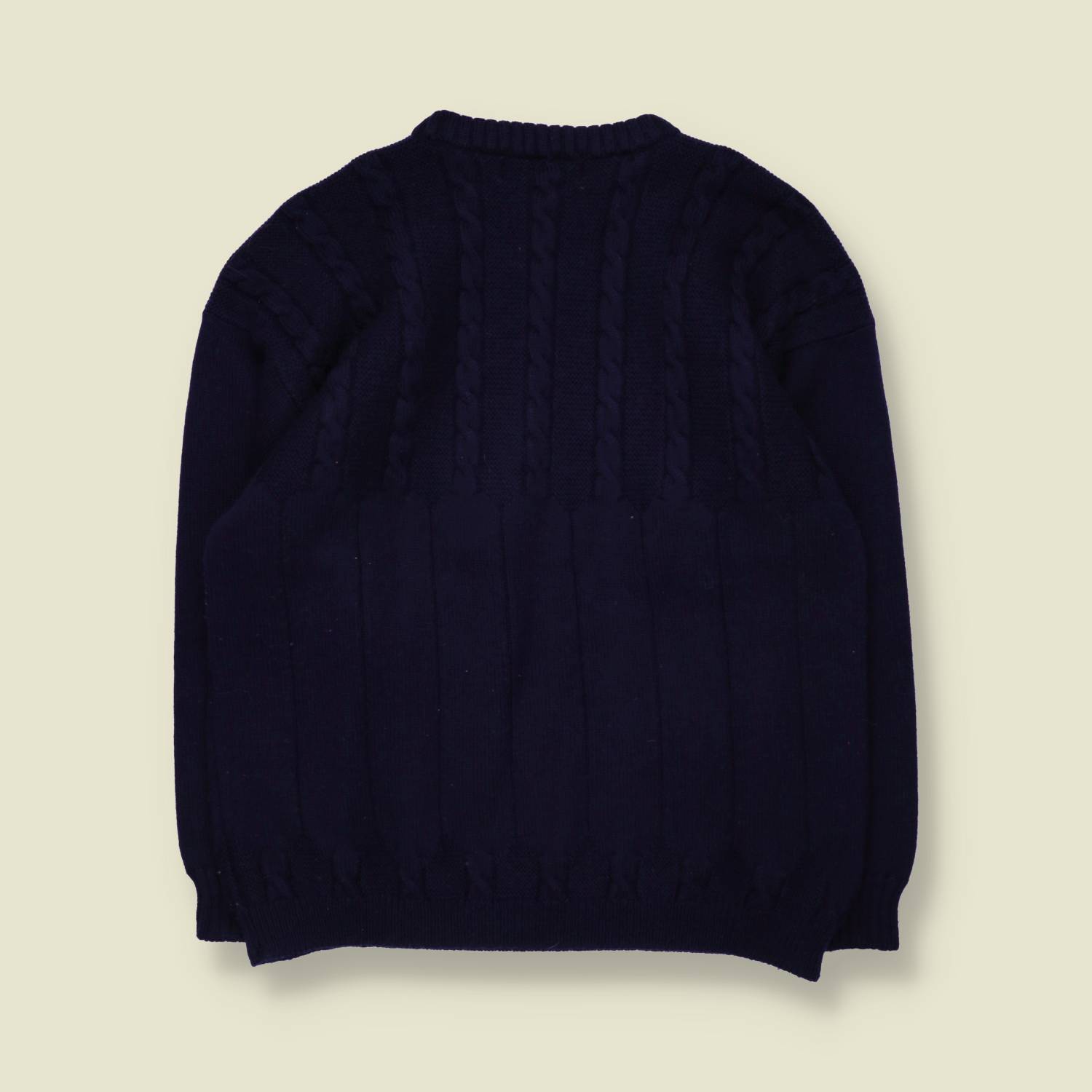 1970s | Guernsey Woollens | Wool Cable Knit Jumper | Navy - M